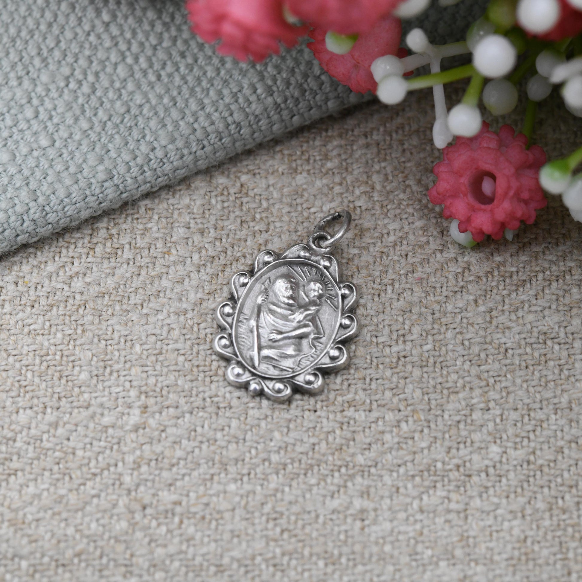 Vintage Sterling Silver St. Christopher Charm Pendant with Ornate Border - Patron Saint of Travellers | Gift for Adventurer | Protect Us