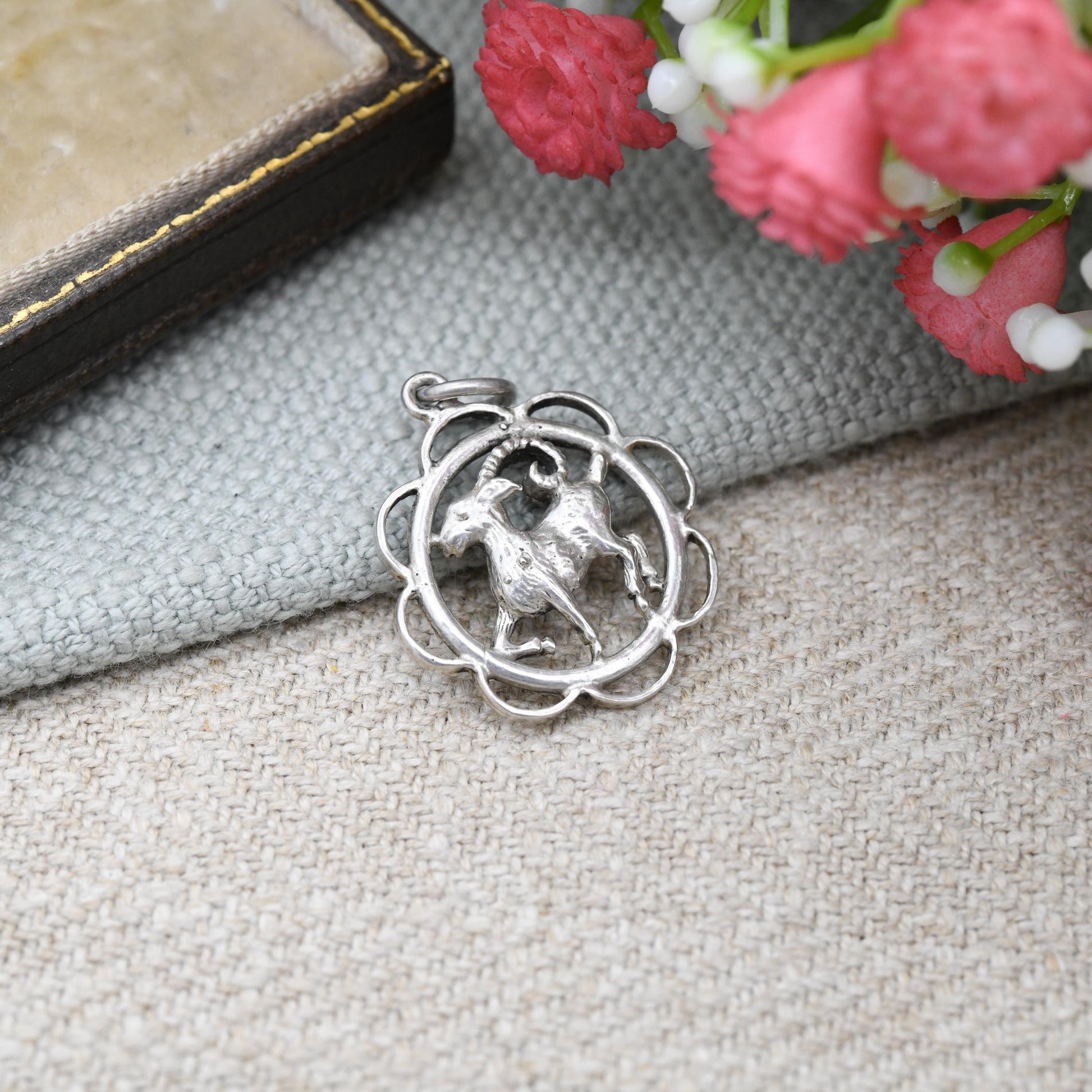 Vintage Sterling Silver Aries Charm Pendant - Ram Goat Astrological Zodiac Star Sign Symbol | c. 1970s Mid-Century March April Birthday Gift