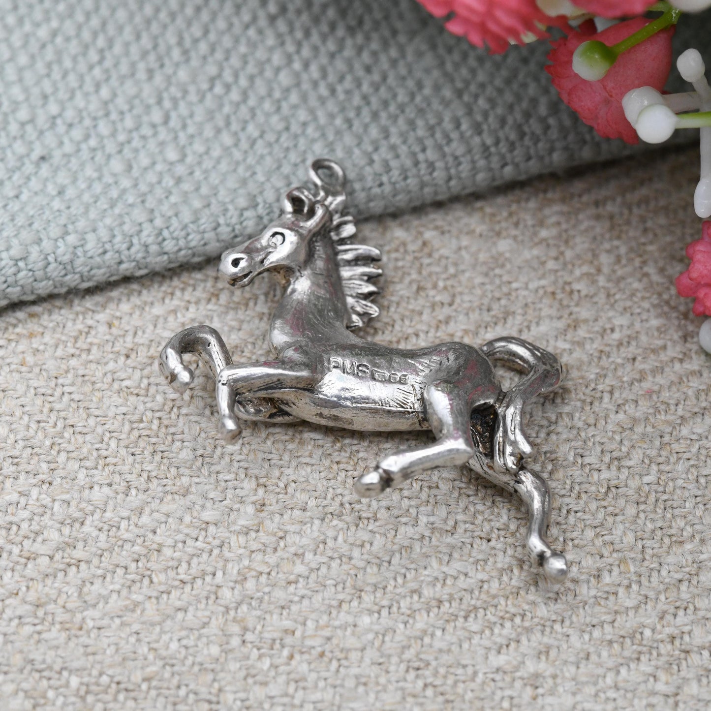 Vintage Sterling Silver Horse Charm Pendant 1973 - Prancing Pony Animal Jewellery | Horse Girl Gift | Nature Lover Charm Bracelet Necklace