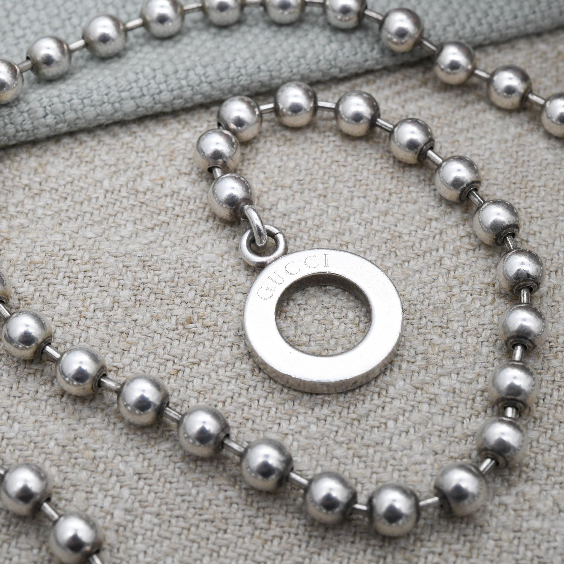Gucci Boule Necklace ONLY Sterling Silver with Toggle and Ring Clasp - Beaded Popcorn Ball Chain | T-Bar Clasp | Italian Signed Designer