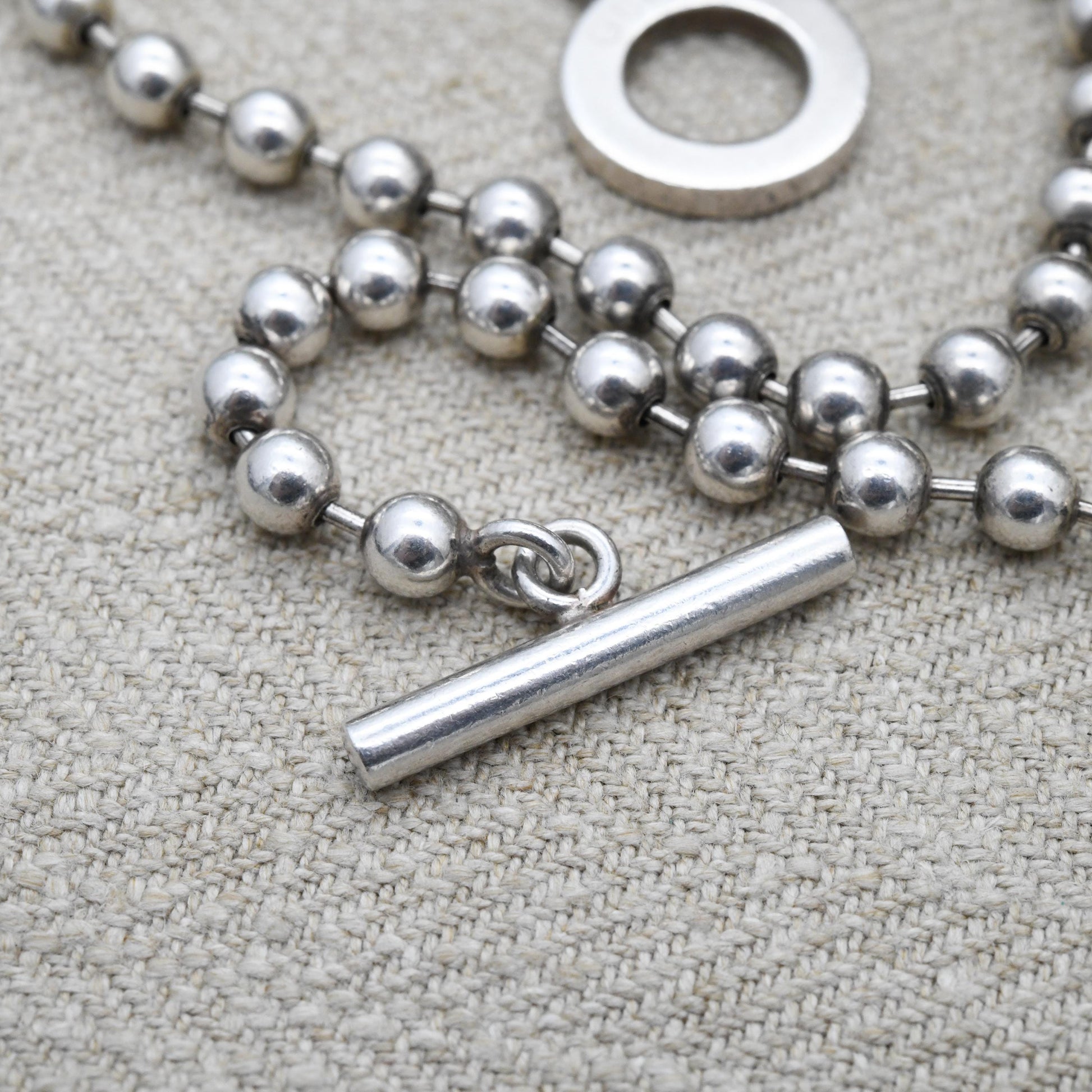 Gucci Boule Necklace ONLY Sterling Silver with Toggle and Ring Clasp - Beaded Popcorn Ball Chain | T-Bar Clasp | Italian Signed Designer