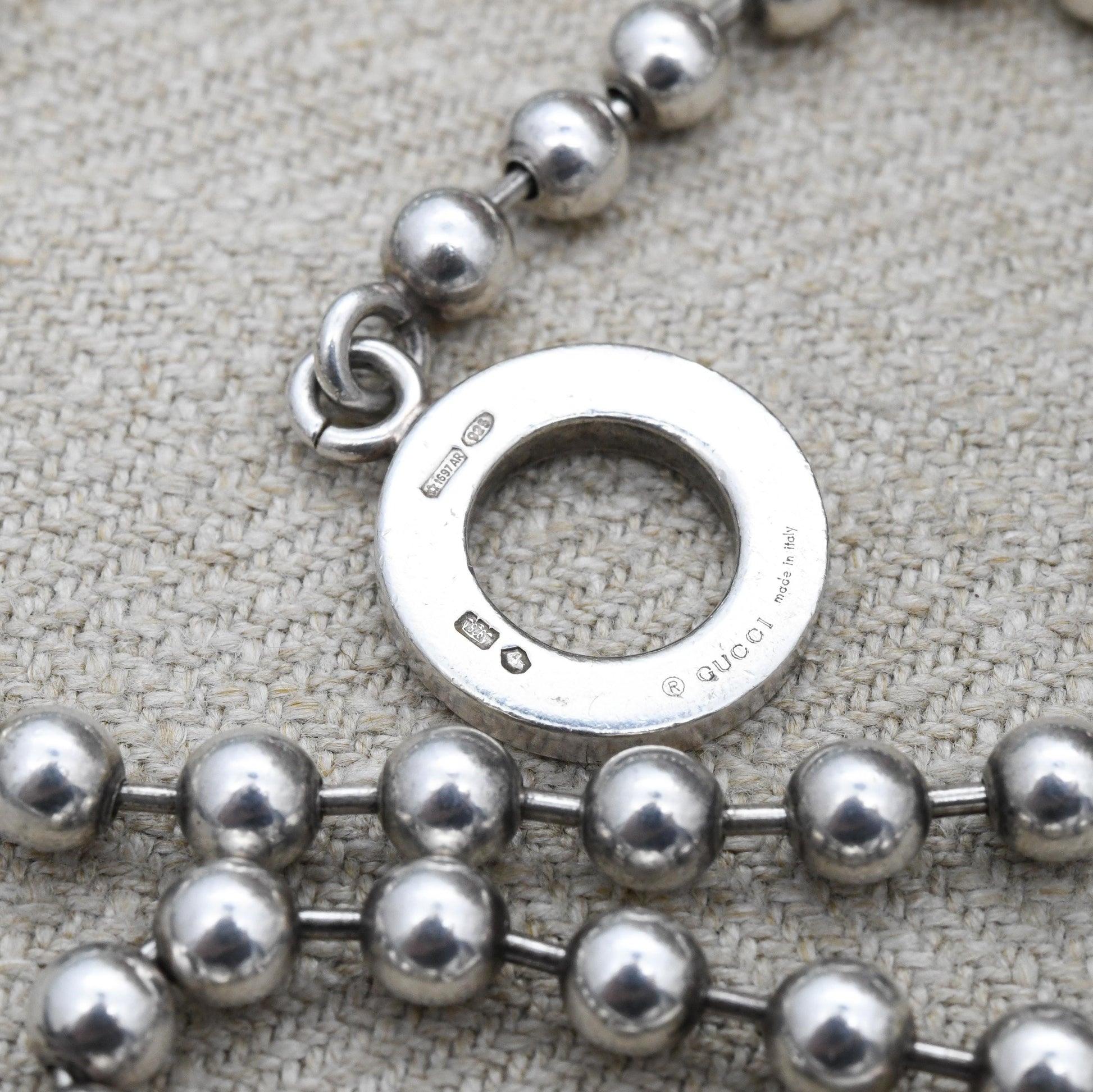 Gucci Boule Necklace ONLY Sterling Silver with Toggle and Ring Clasp - Beaded Popcorn Ball Chain | T-Bar Clasp | Italian Signed Designer