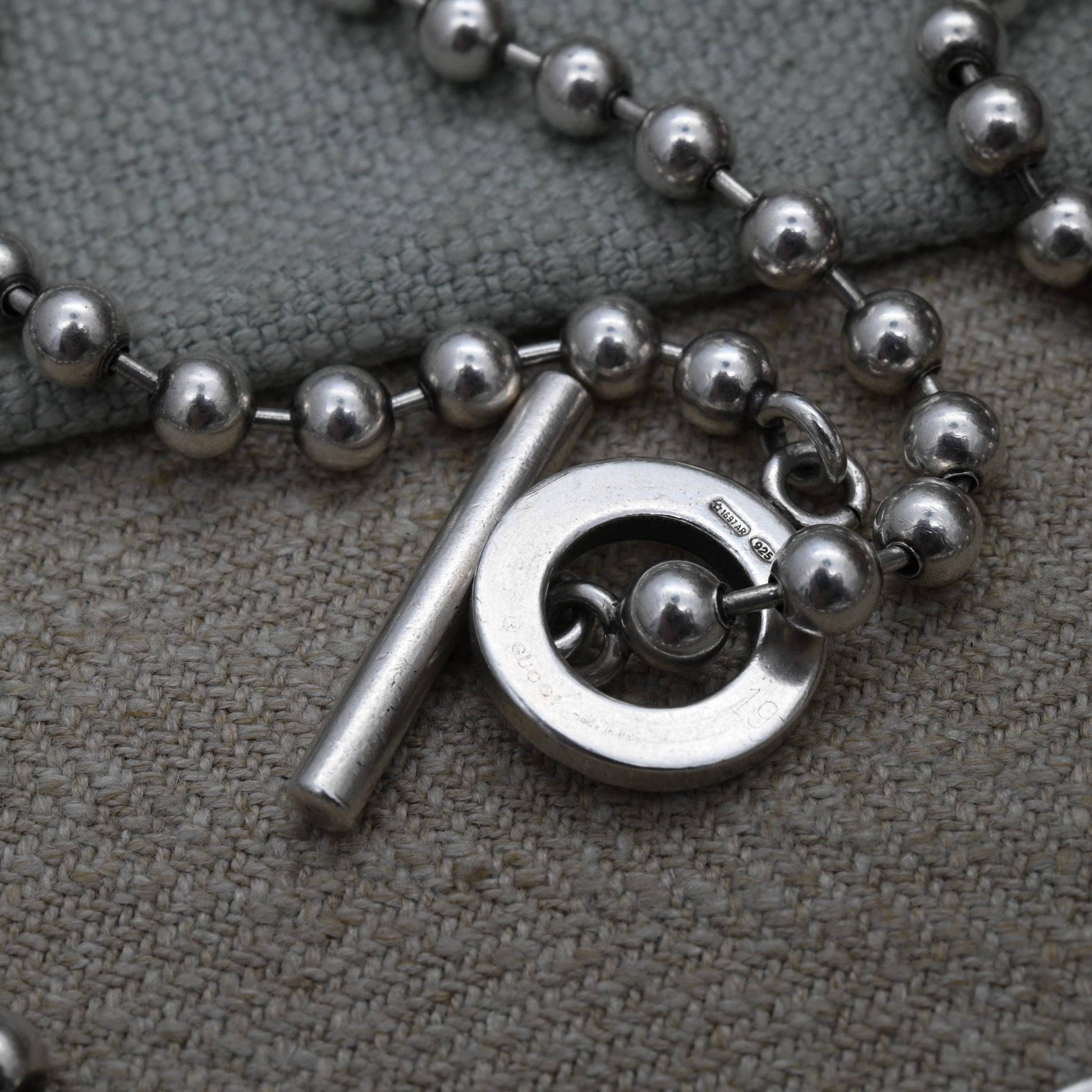Gucci Boule Necklace and Bracelet Set Sterling Silver with Toggle and Ring Clasp - Beaded Popcorn Ball Chain | T-Bar Clasp | Signed Designer
