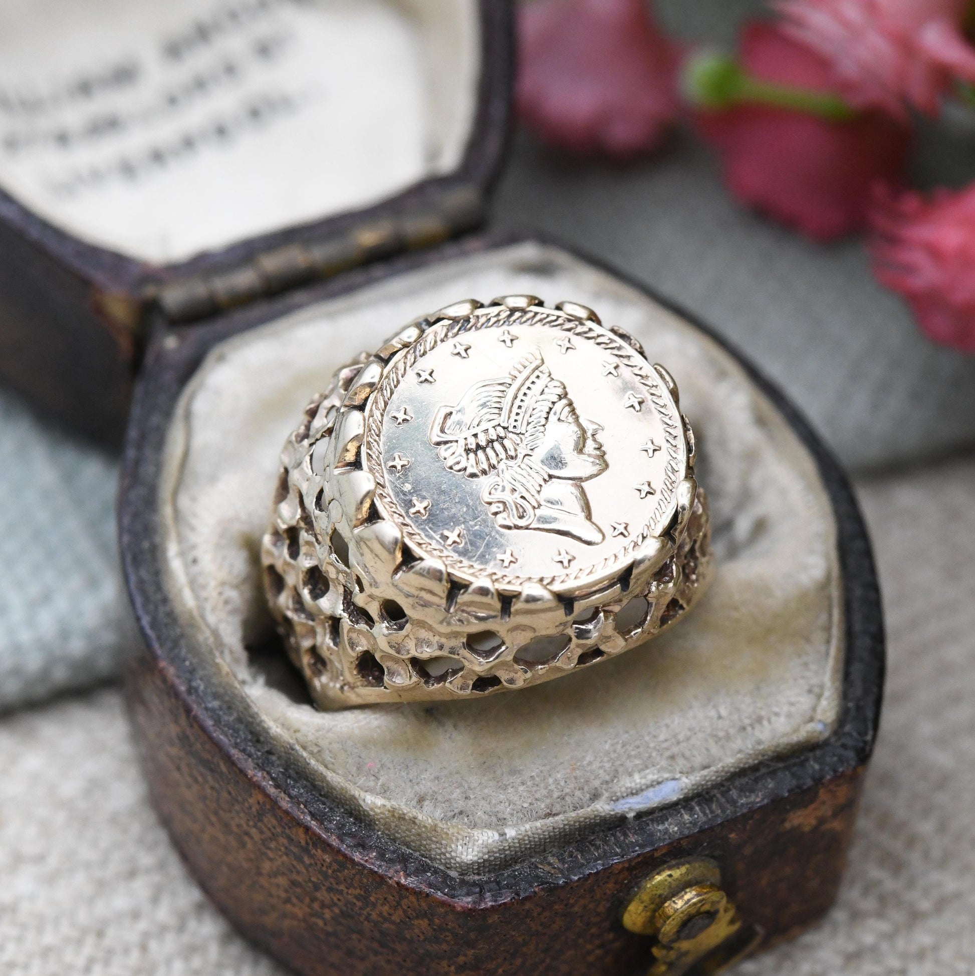 Vintage 9ct Gold Liberty Head Tallar Coin Signet Ring 1982 - Fantasy Coin Jewellery USA Lady Liberty | Small UK Size - H 1/2 | US Size - 4