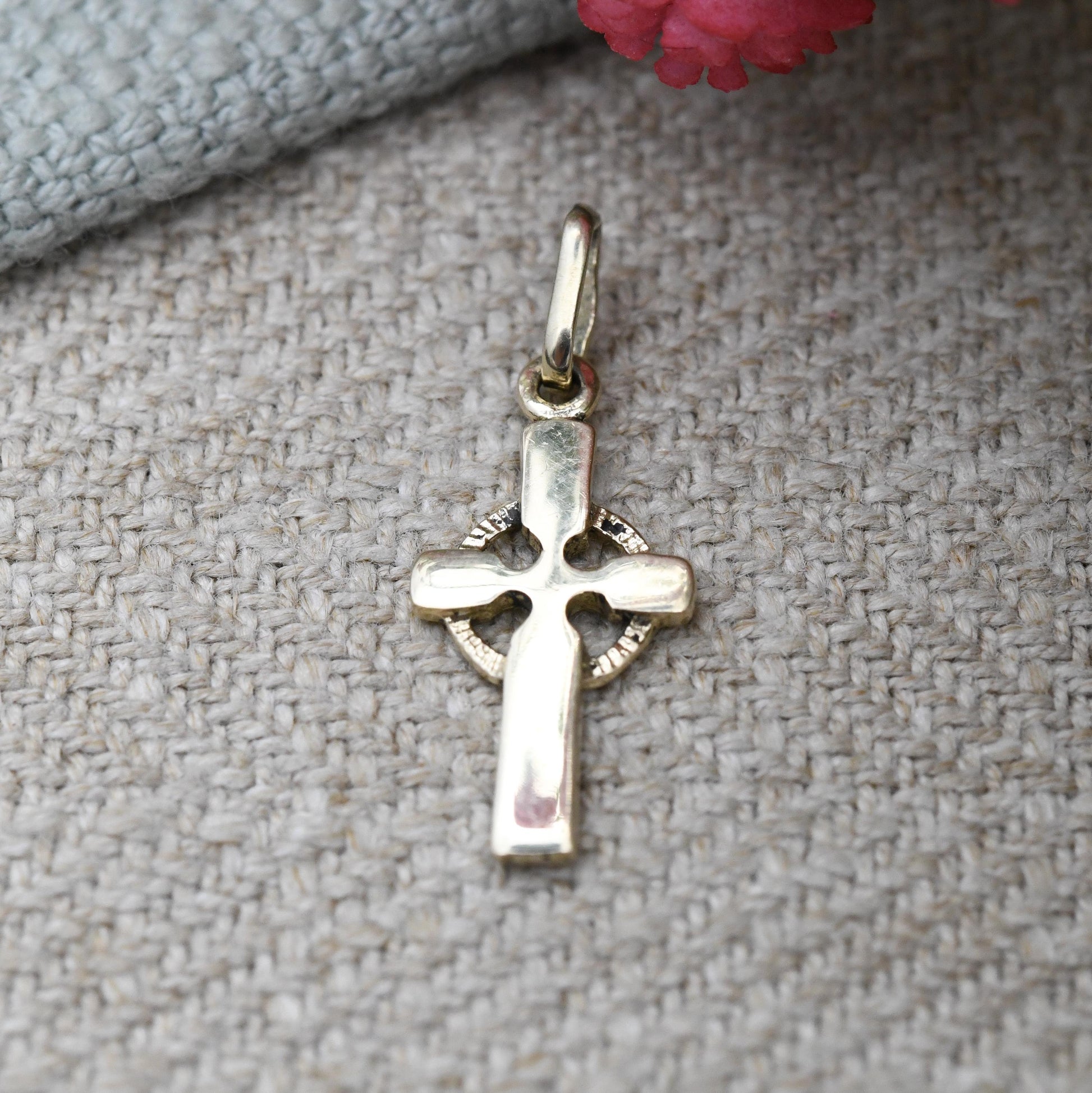 Vintage 9ct Gold Celtic Cross Charm Pendant - Little Solid Yellow Gold Cross Christian Religious Necklace Gift for Christening Baptism