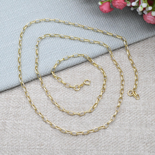 Vintage 9ct Gold Cable Chain Necklace - Long 9K Solid Gold Chain for Necklace Stack | 60cm | 24"