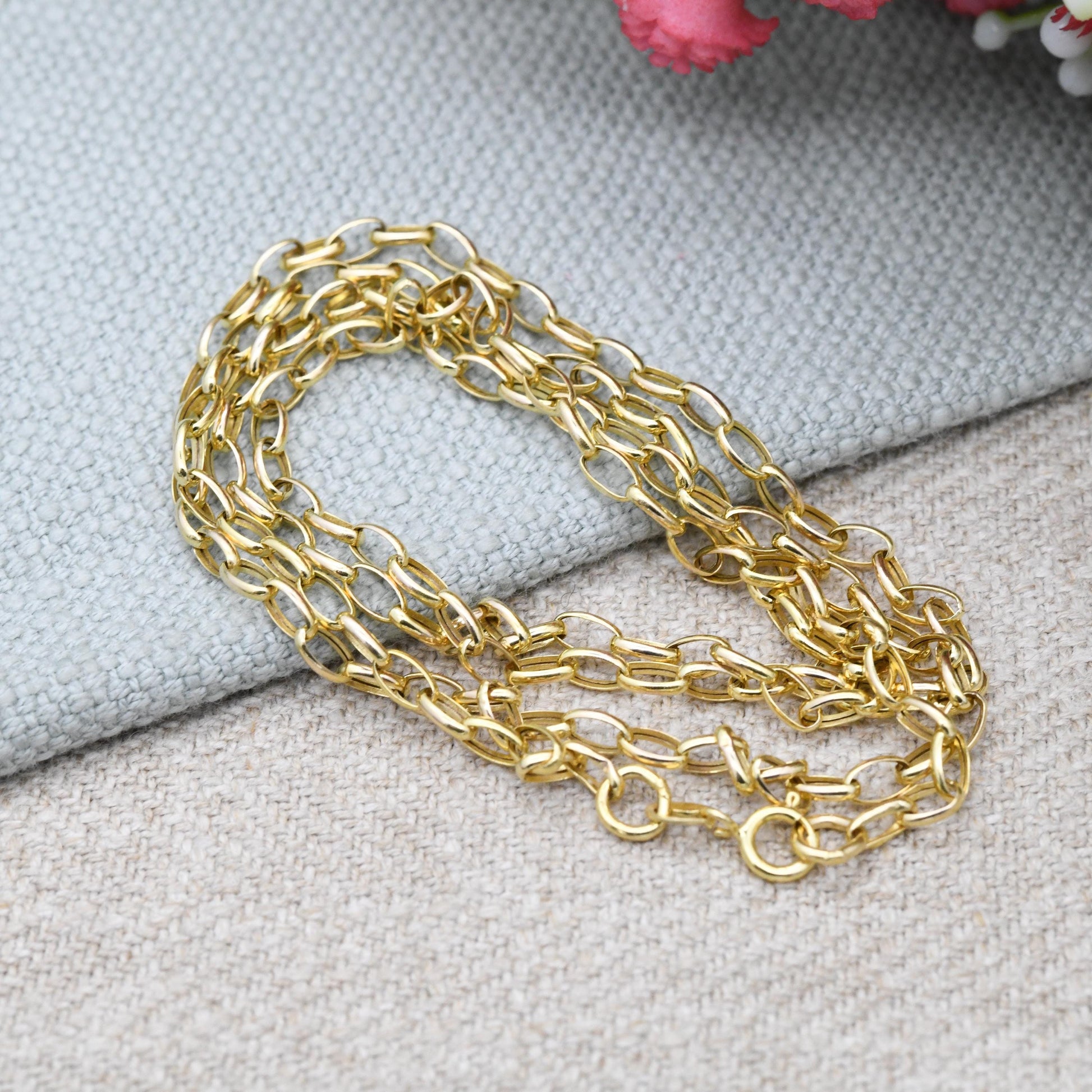 Vintage 9ct Gold Cable Chain Necklace - Long 9K Solid Gold Chain for Necklace Stack | 60cm | 24"