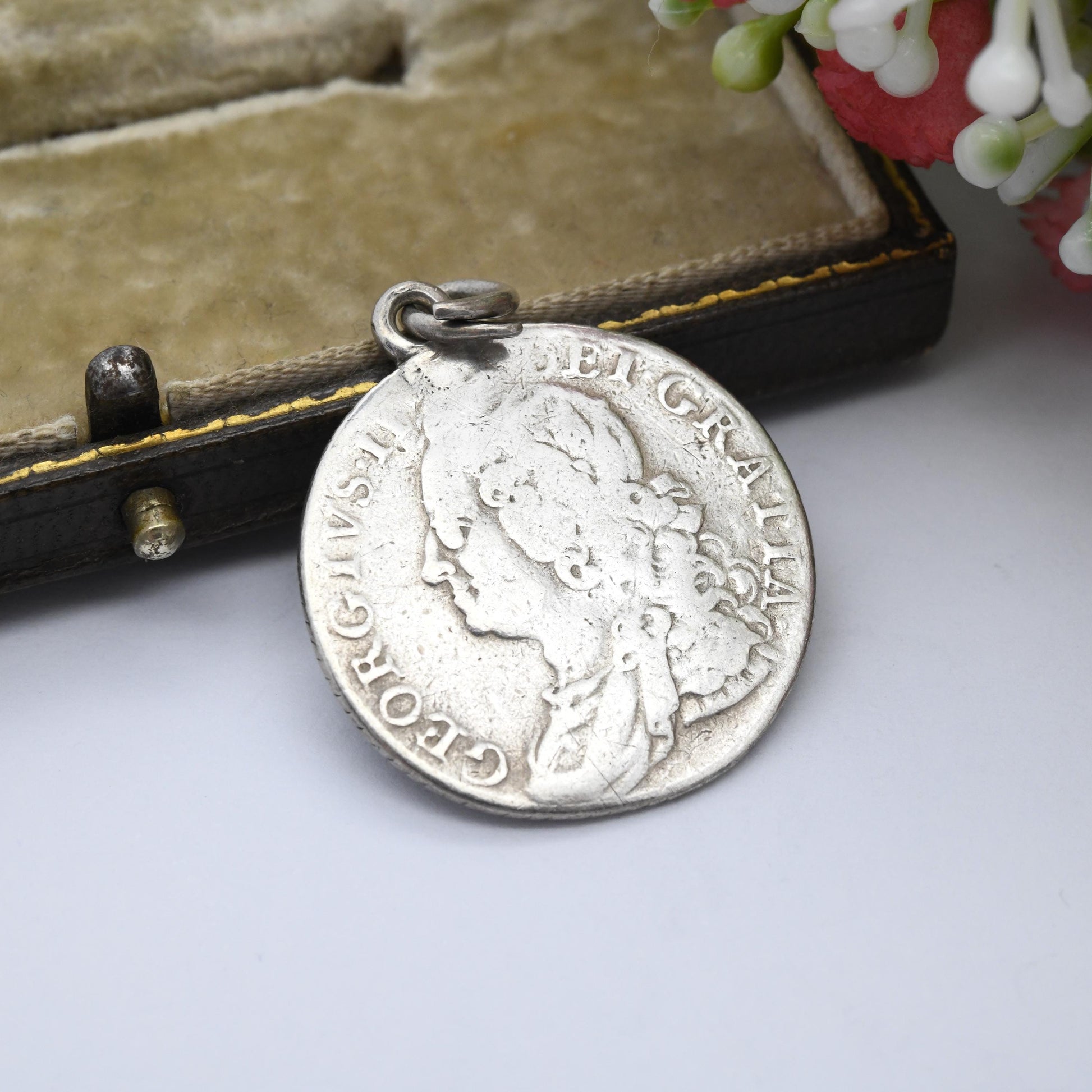 Antique George II Shilling Coin Pendant 1758 Sterling Silver - Genuine Georgian Old British Silver Coin Jewellery | House of Hanover