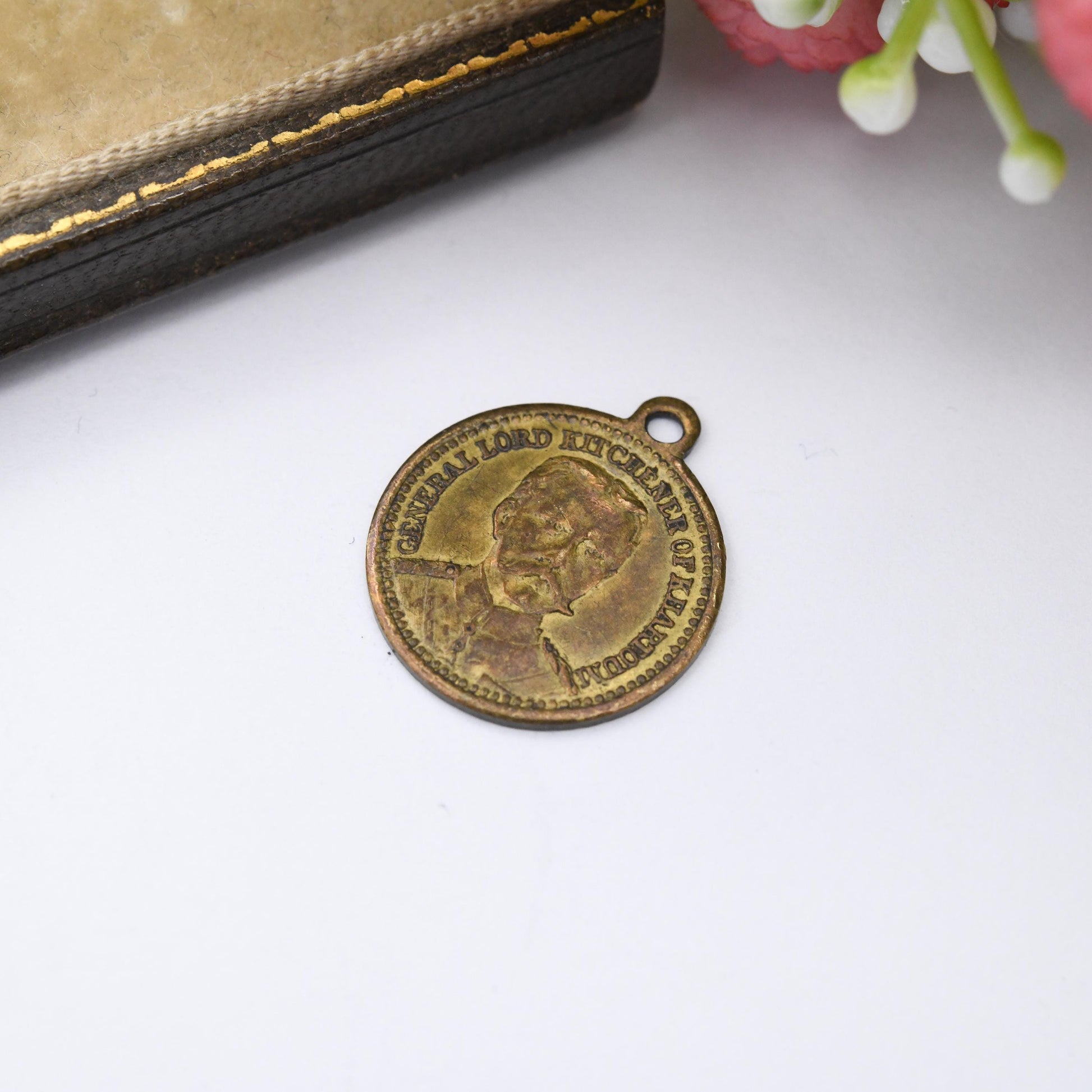 Antique Lord Kitchener of Khartoum Charm Pendant Advertising Medal Wills Fine Shag Tobacco Miniature Token c. 1914 WWI Military Collectable