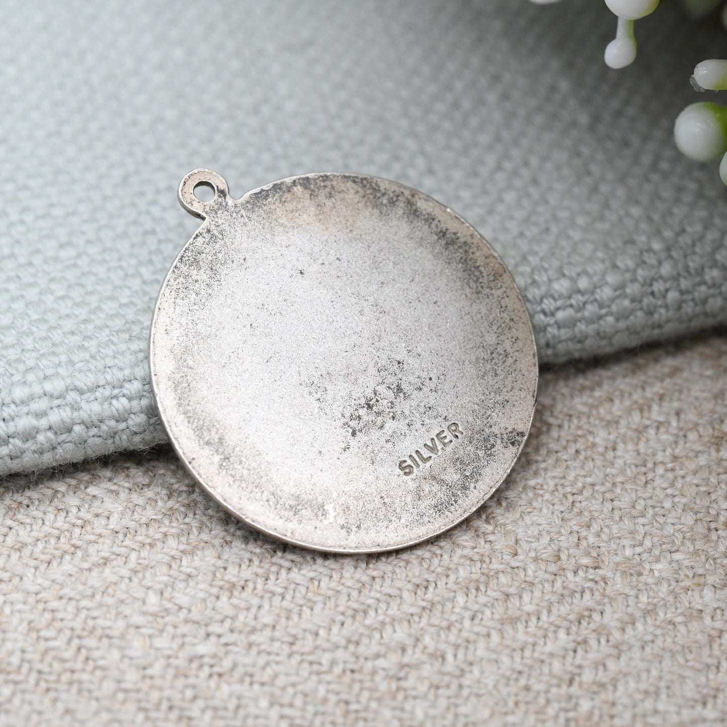 Vintage Sterling Silver St. Christopher Pendant Large Circle - Patron Saint of Travelling | Christian Religious Jewellery | Raised 3D Image