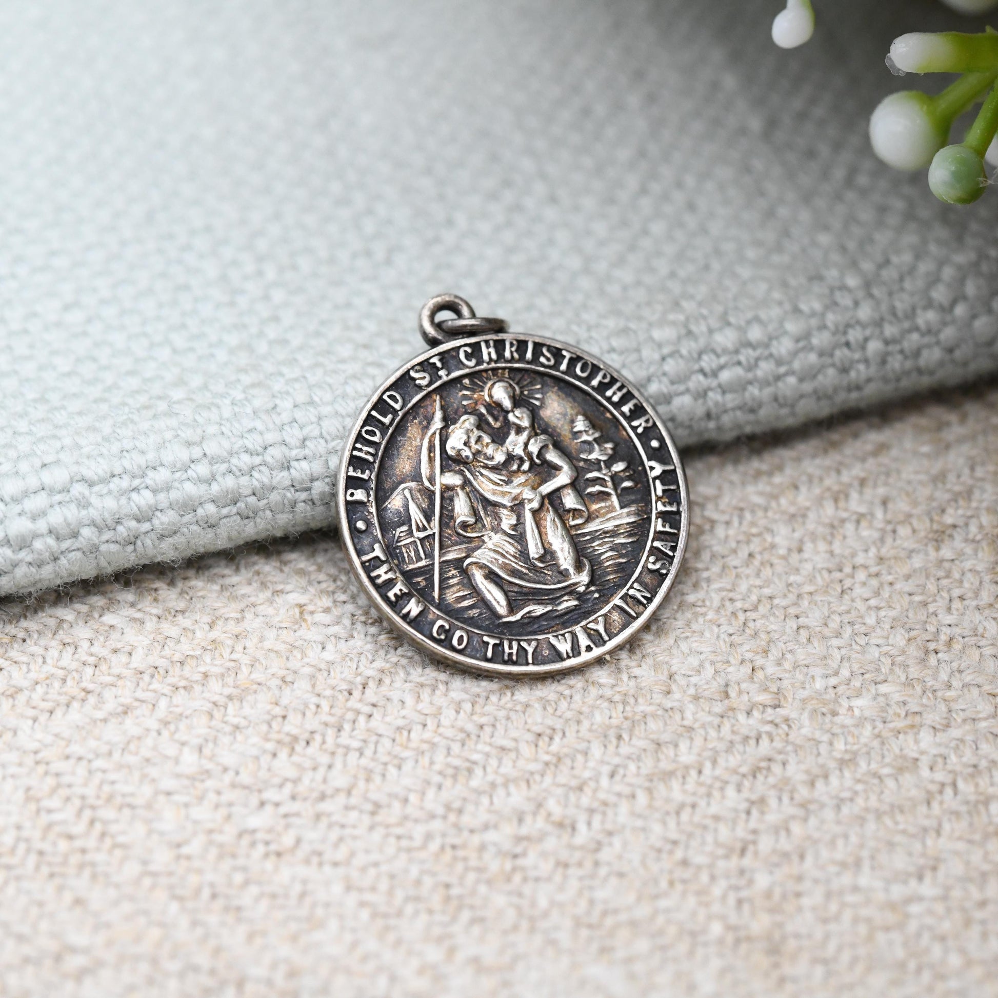 Vintage Nuvo Sterling Silver St. Christopher Charm Pendant - Circle Mid-Century Patron Saint of Travellers | Protect Us Go Thy Way in Safety
