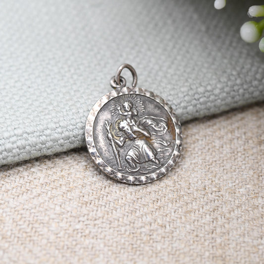 Vintage Georg Jensen Sterling Silver St. Christopher Charm Pendant - Small Circle Mid-Century Patron Saint of Travellers Protect Us Man Baby