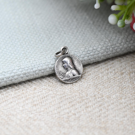 Antique French Silver Joan of Arc Beatification Medal Pendant 1909 by Lavrillier - Edwardian Era Patron Saint of France Souvenir Charm Small