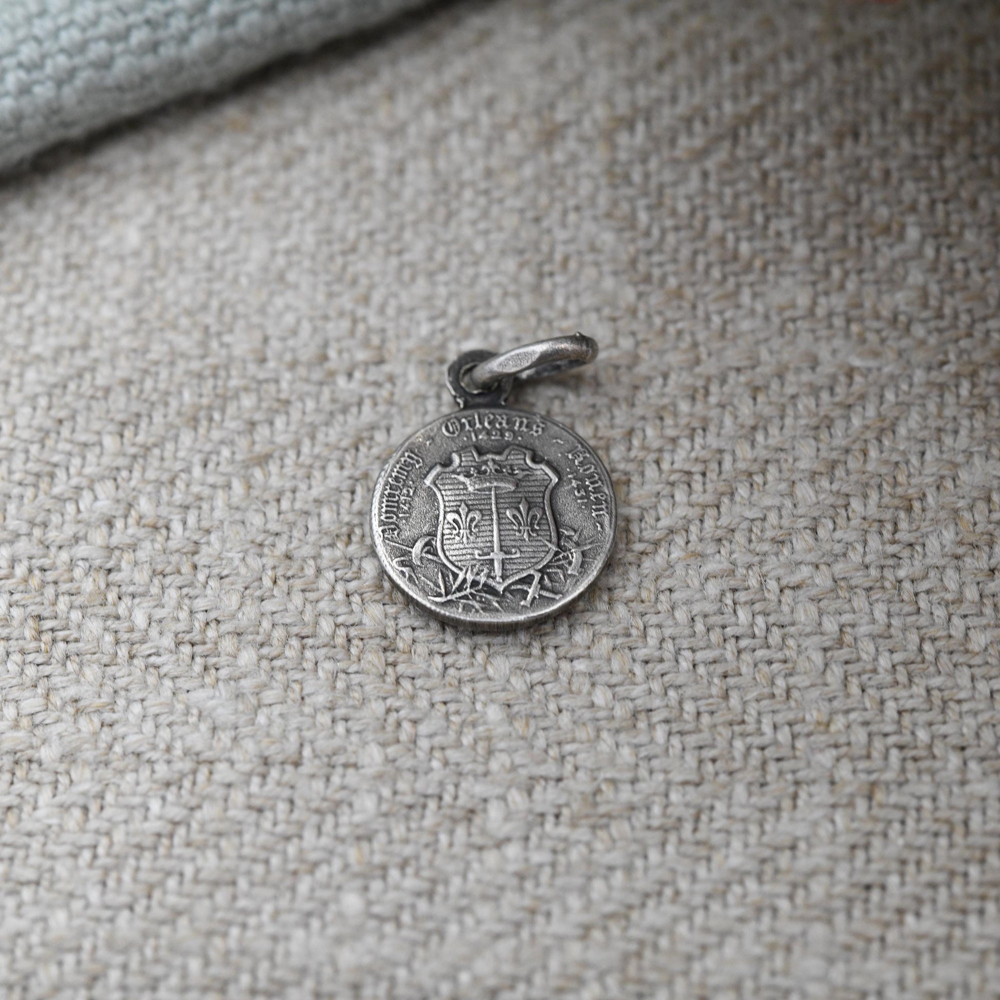 Antique French Silver Joan of Arc Beatification Medal Pendant 1909 by Lavrillier - Edwardian Era Patron Saint of France Souvenir Charm Small