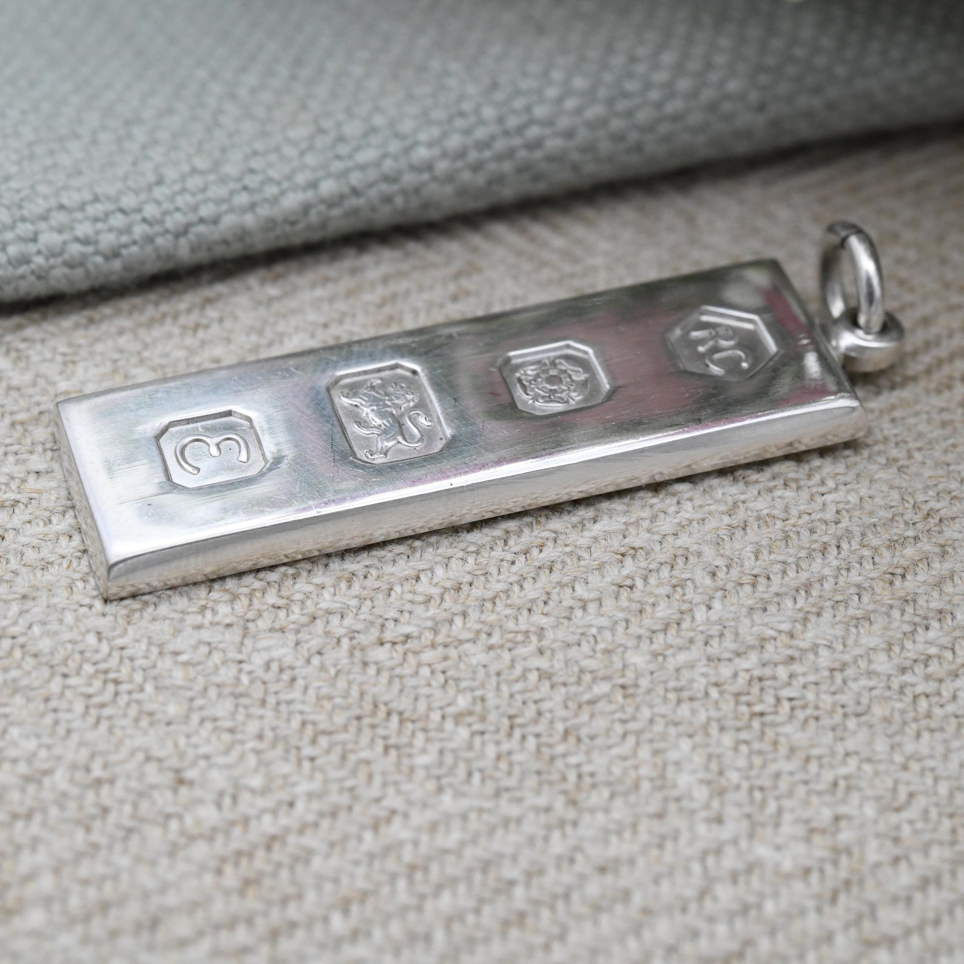 Vintage Sterling Silver Ingot Pendant 1979 RC Carrs of Sheffield - Solid Silver Mid-Century Necklace Charm | Clear UK Hallmarks England