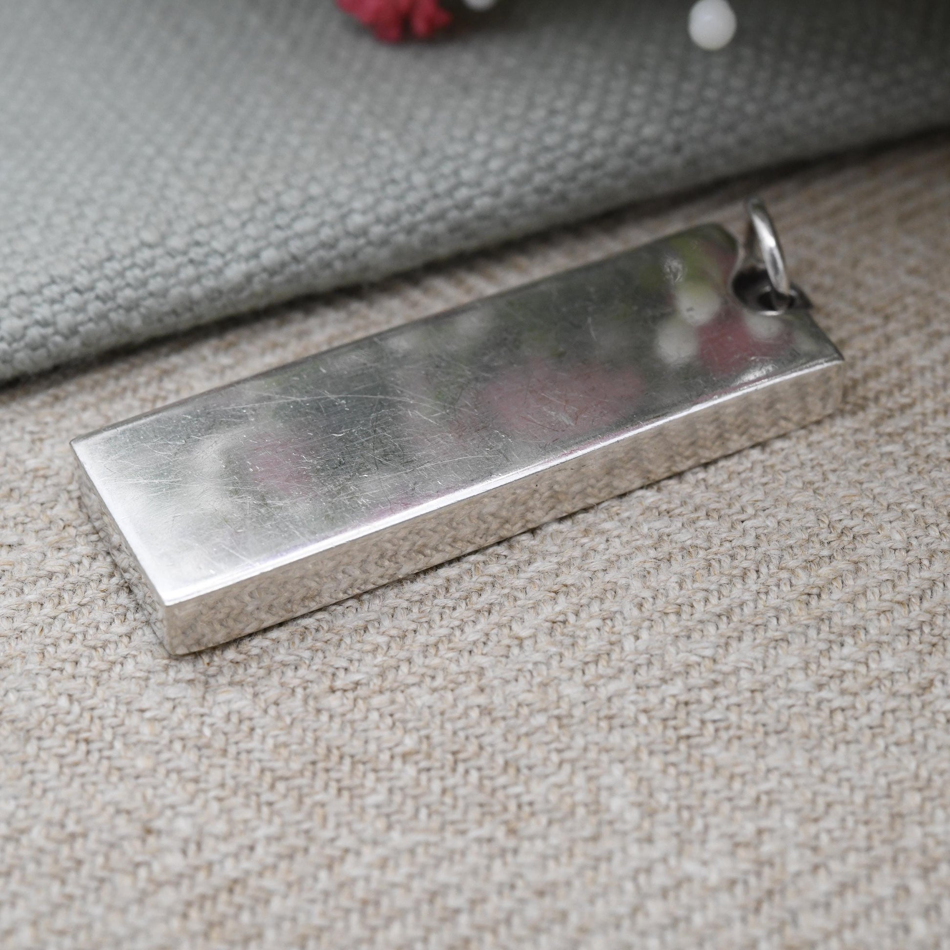 Vintage Sterling Silver Ingot Pendant 1977 with Queen Elizabeth II Silver Jubilee Stamp - Hallmarked in London | Heavy Mid-Century Necklace