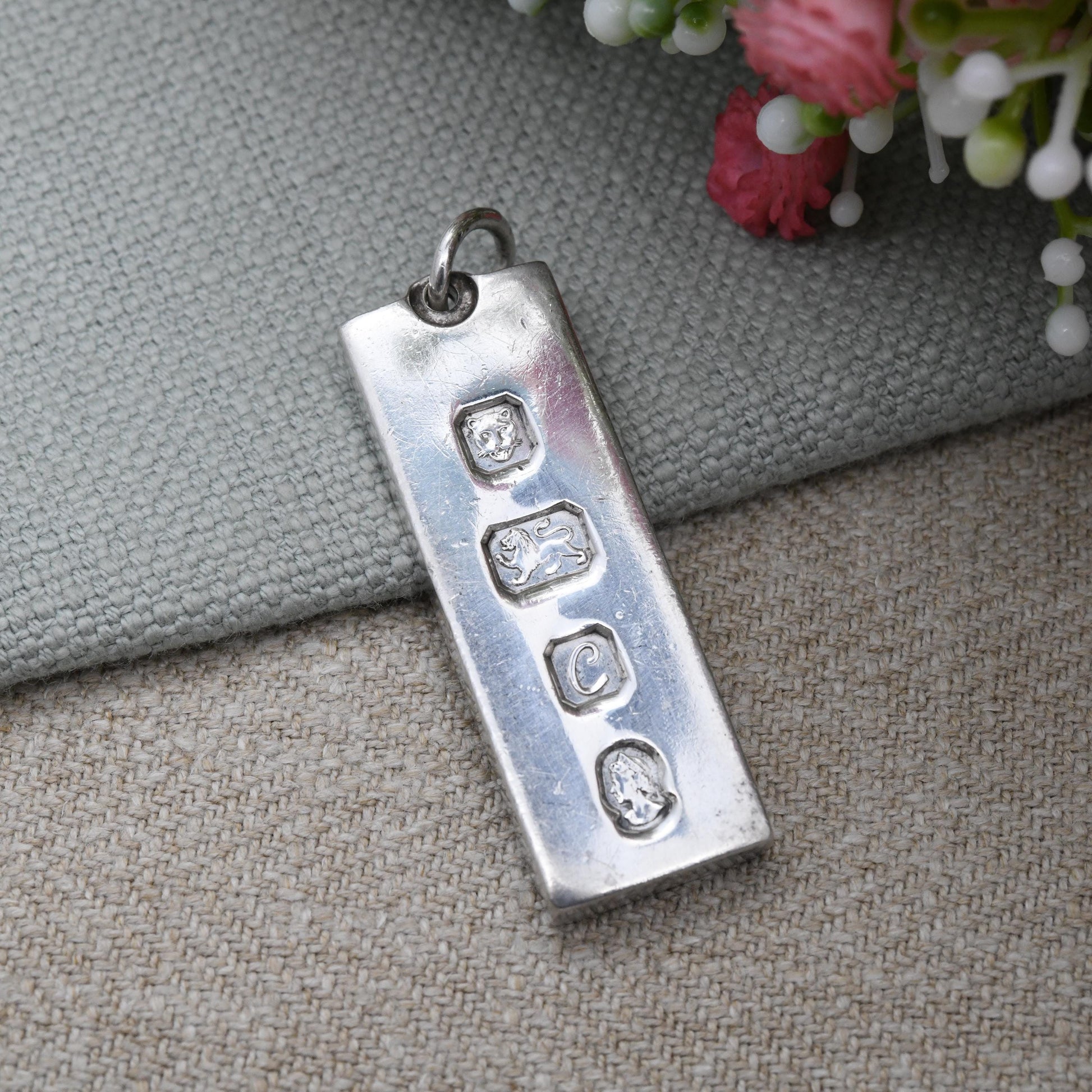 Vintage Sterling Silver Ingot Pendant 1977 with Queen Elizabeth II Silver Jubilee Stamp - Hallmarked in London | Mid-Century Necklace