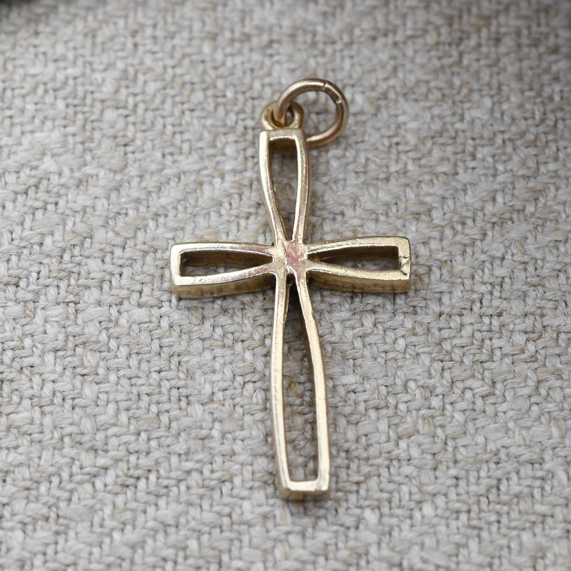 Vintage 9ct Gold Open Cross Pendant 1969 Fred Manshaw - Mid-Century Yellow Gold Religious Necklace Jewellery Gift Christening Baptism