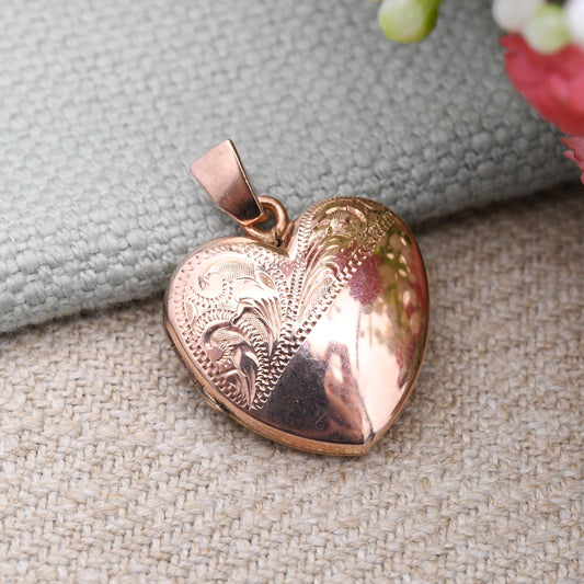 Vintage 9ct Rose Gold Heart Locket Pendant c. 2000s - Love Heart Shape Locket Charm Pendant | Sentimental Jewellery Gift for Her Two Photos