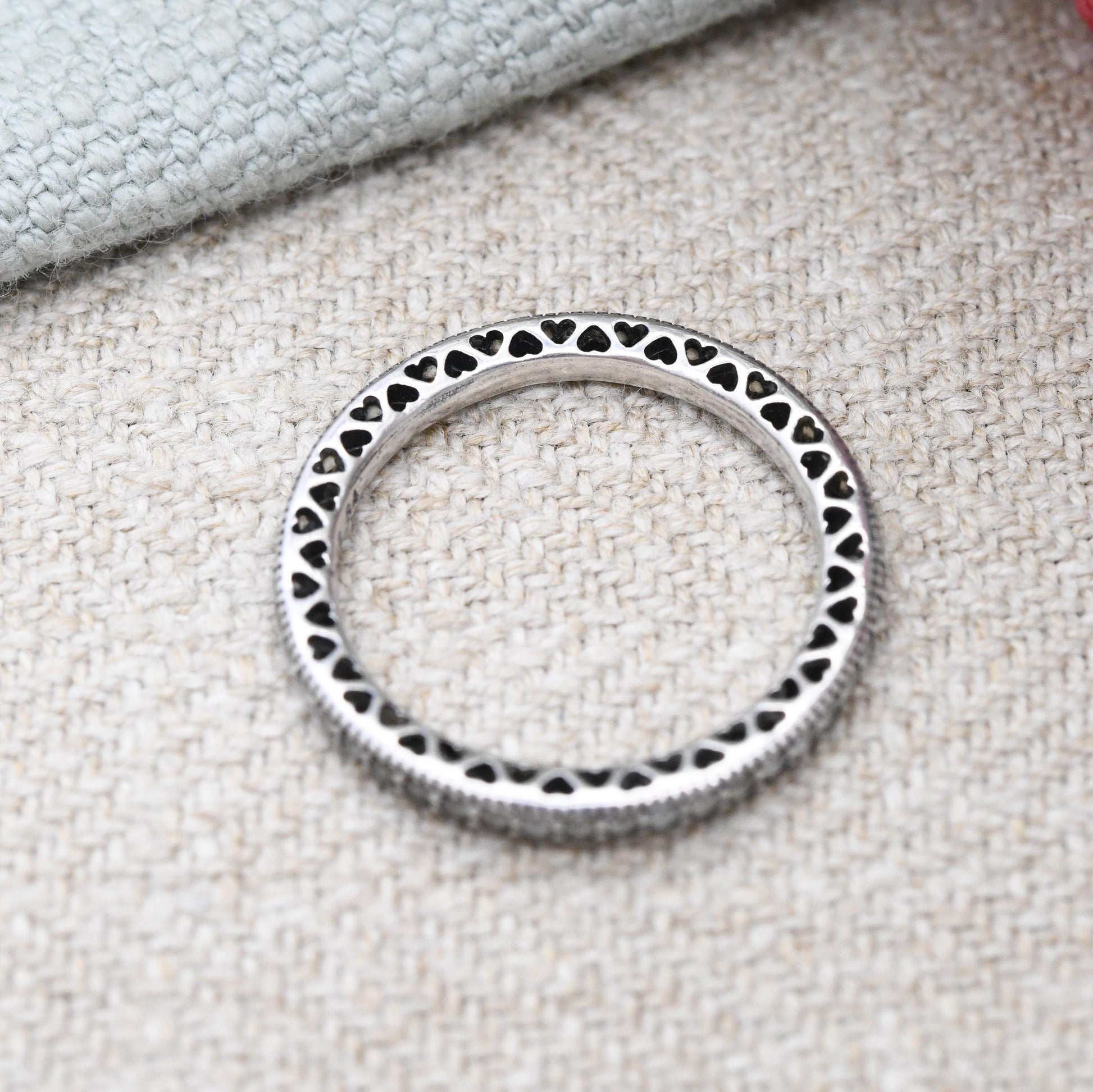 Pandora Sterling Silver Hearts Eternity Ring with Love Heart Cut Band - CZ Stacking Ring | Gift for Her | UK Size - N | US Size - 6 1/2