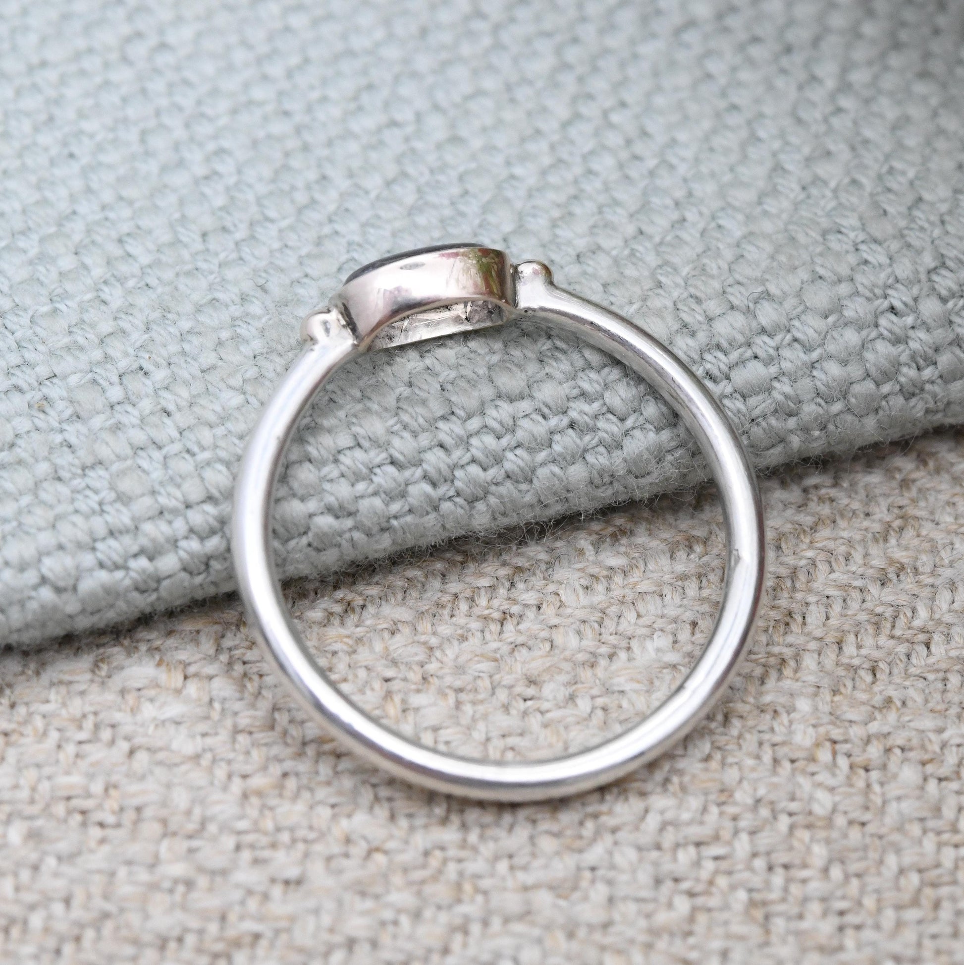 Vintage Sterling Silver Moonstone Ring Gold Plated Balls - Delicate Minimal Design Cabochon Gemstone Stacker | UK Size - N | US Size - 6 3/4