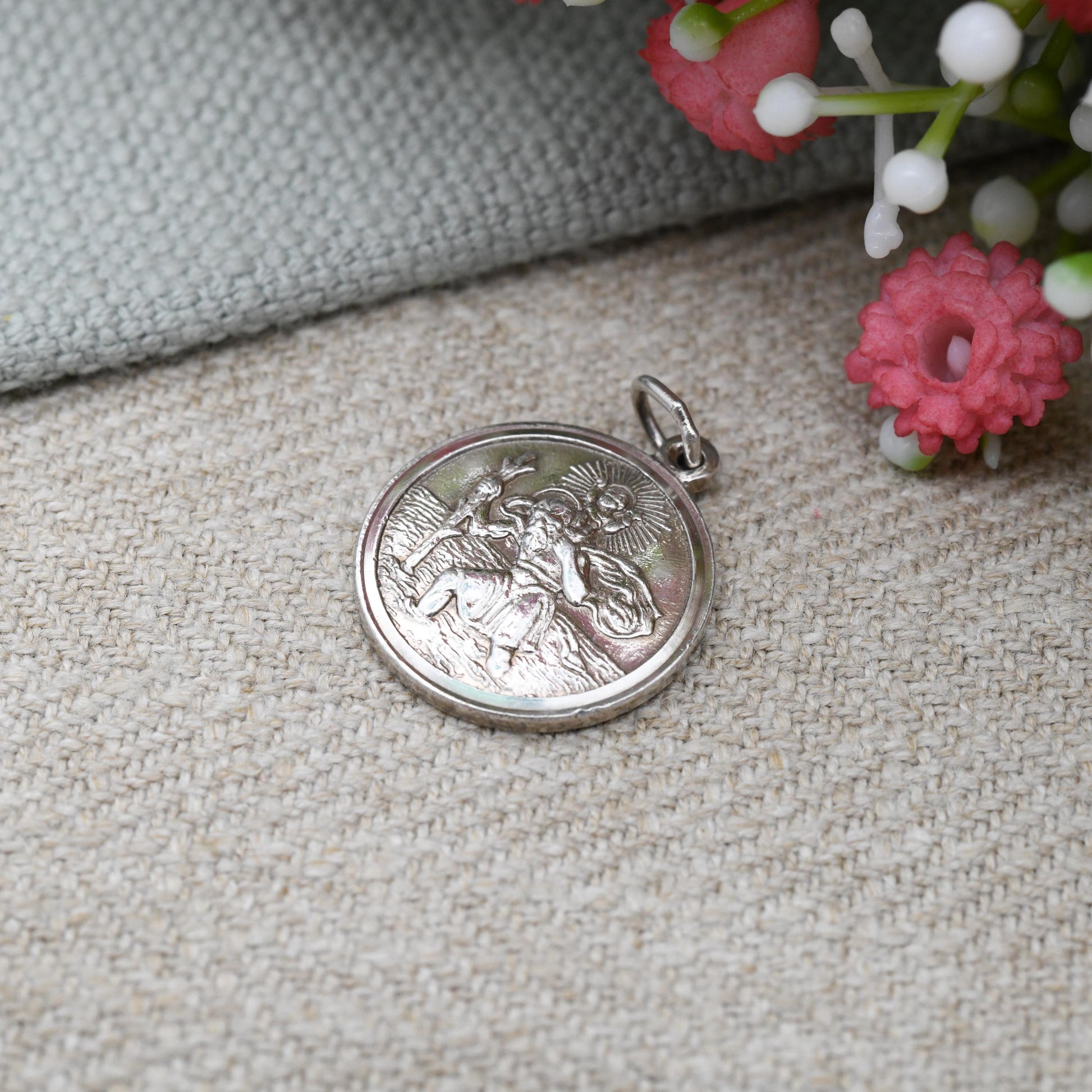 Vintage Sterling Silver St. Christopher Pendant with Plane Ship Car - Patron Saint of Travellers | Gift for Adventurer | Protect Us
