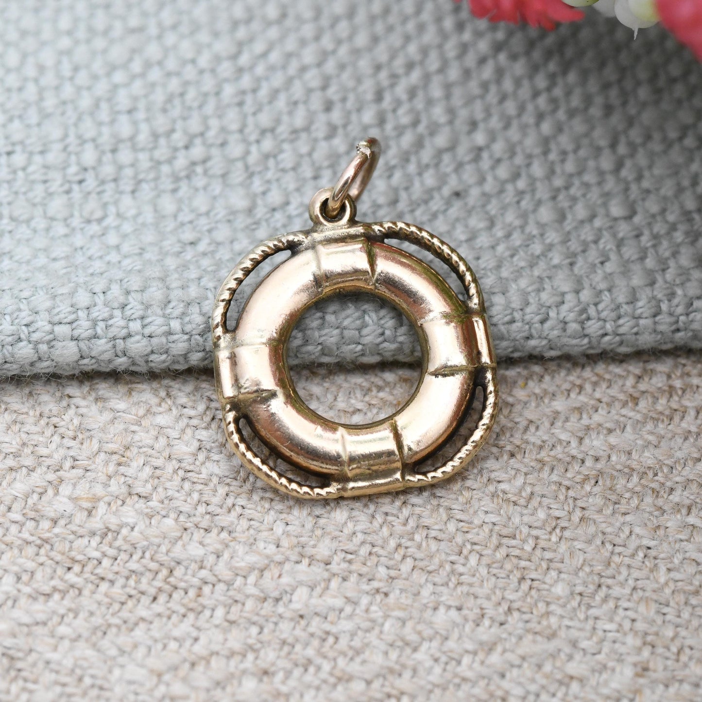 Vintage 9ct Gold Life Preserver Charm Pendant 1972 - Lifebuoy Lifeguard Life Saver Boat Sailing Gift | Quirky Charm Bracelet Charm Necklace