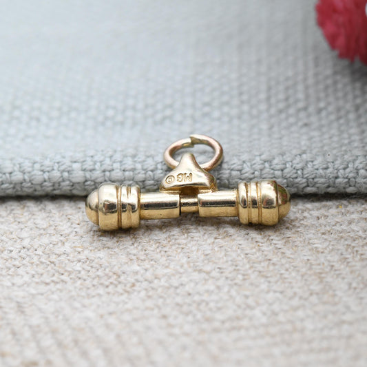Vintage 9ct Gold T-Bar Pendant with Spring Movement - Chunky Solid Gold Jewellery Gift for Charm Bracelet Pendant Necklace MG