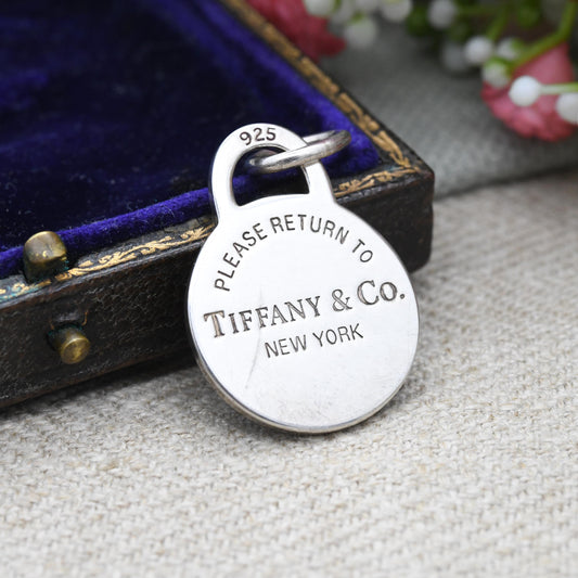 Please Return to Tiffany & Co Sterling Silver Round Tag Pendant - Signed Genuine Designer Jewellery Christmas Gift | Necklace Charm