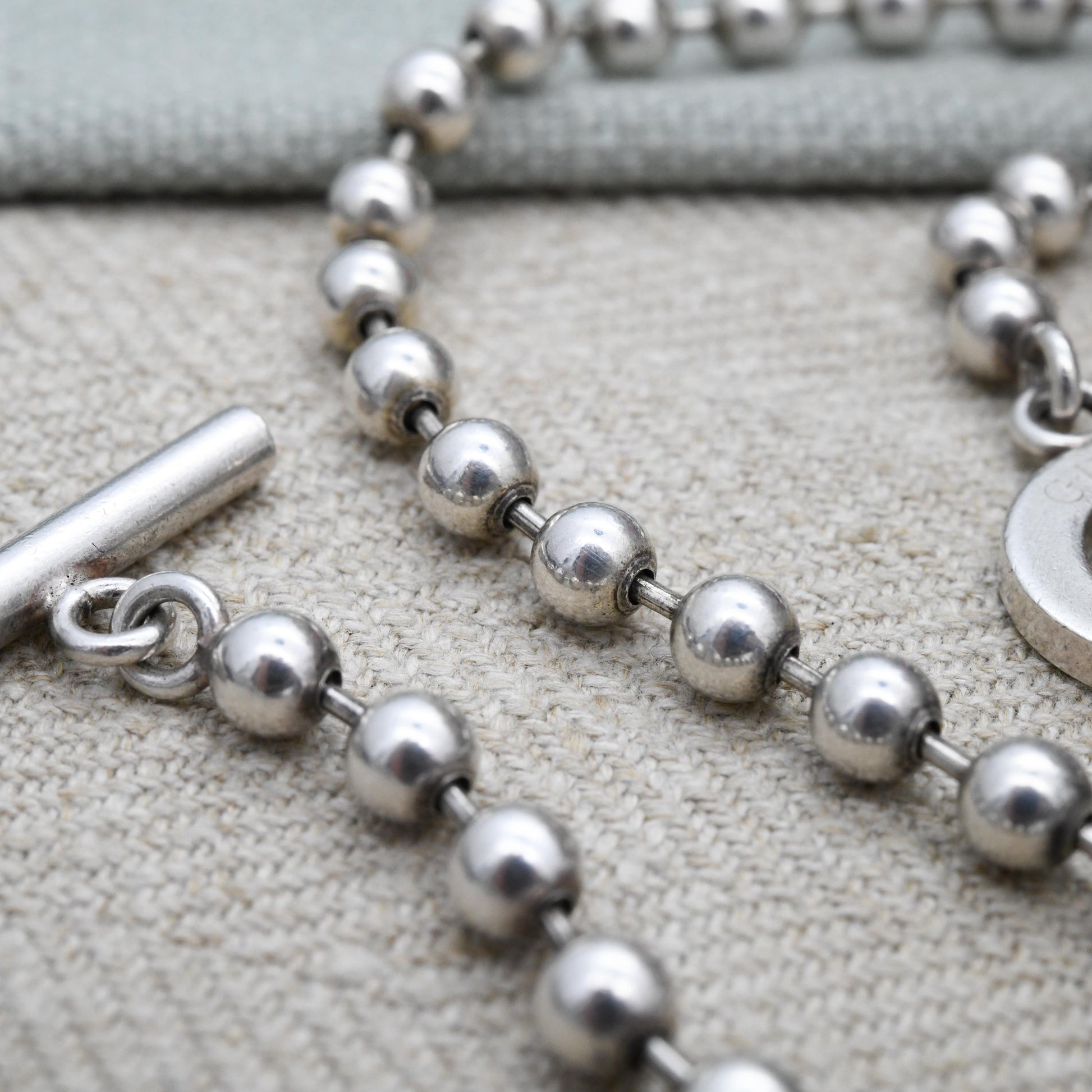 Gucci Boule Necklace and Bracelet Set Sterling Silver with Toggle and Ring Clasp - Beaded Popcorn Ball Chain | T-Bar Clasp | Signed Designer