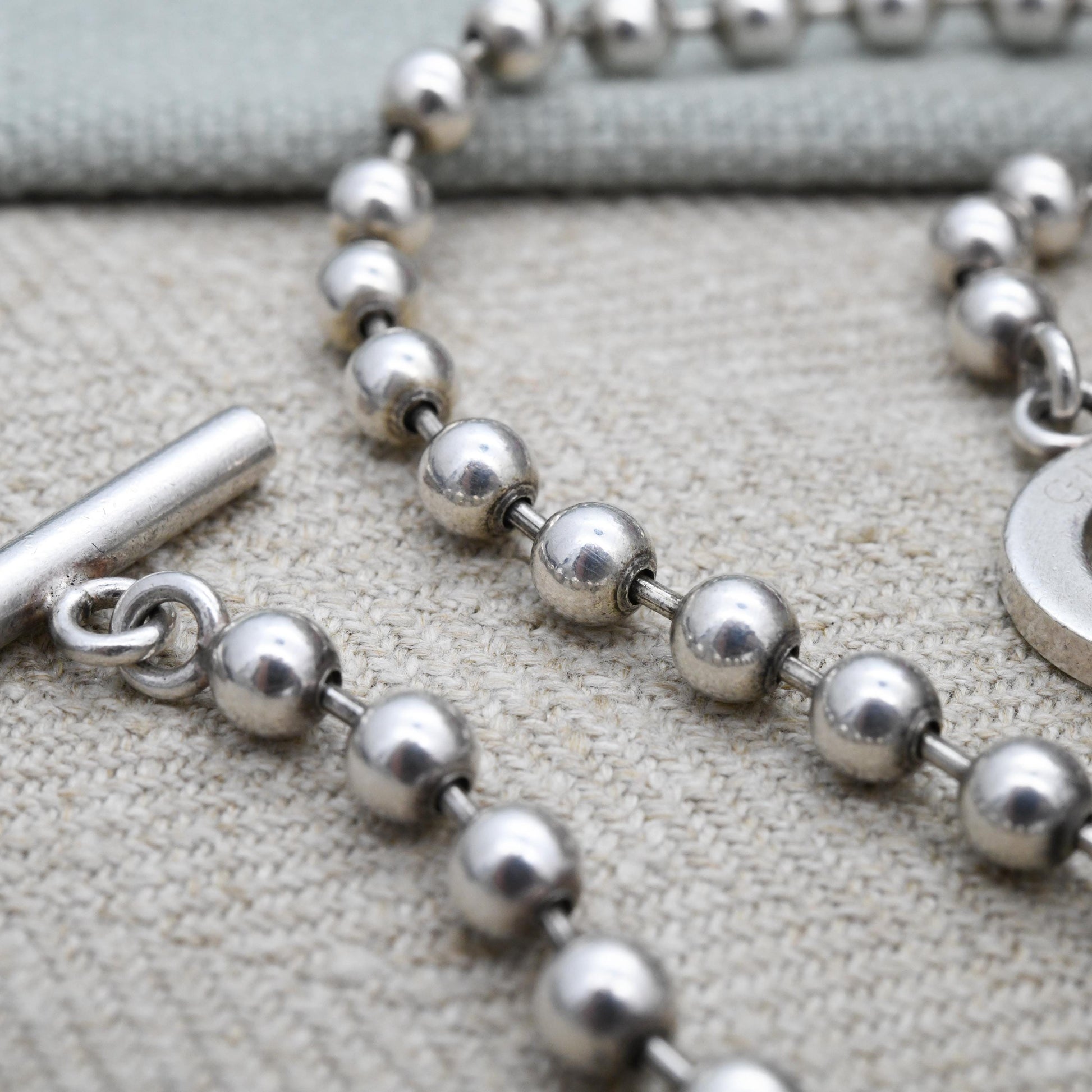 Gucci Boule Necklace ONLY Sterling Silver with Toggle and Ring Clasp - Beaded Popcorn Ball Chain | T-Bar Clasp | Italian Signed Designer