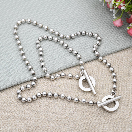Gucci Boule Necklace and Bracelet Set Sterling Silver with Toggle and Ring Clasp - Beaded Popcorn Ball Chain | T-Bar Clasp | Signed Designer