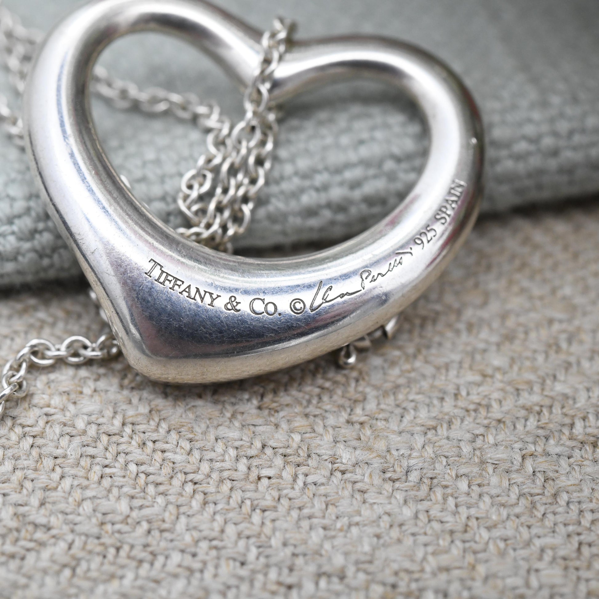 Tiffany & Co Elsa Peretti Open Heart Pendant Necklace Sterling Silver - Large Size 27mm | Genuine Signed Designer Jewellery Cable Chain 18"