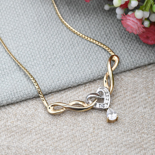 Vintage 9ct Gold Heart Pendant Necklace - Knotted Integral Teardrop Pretty Ornate Solid Gold Jewellery Gift for Her | Y2K 2000s Yellow Gold