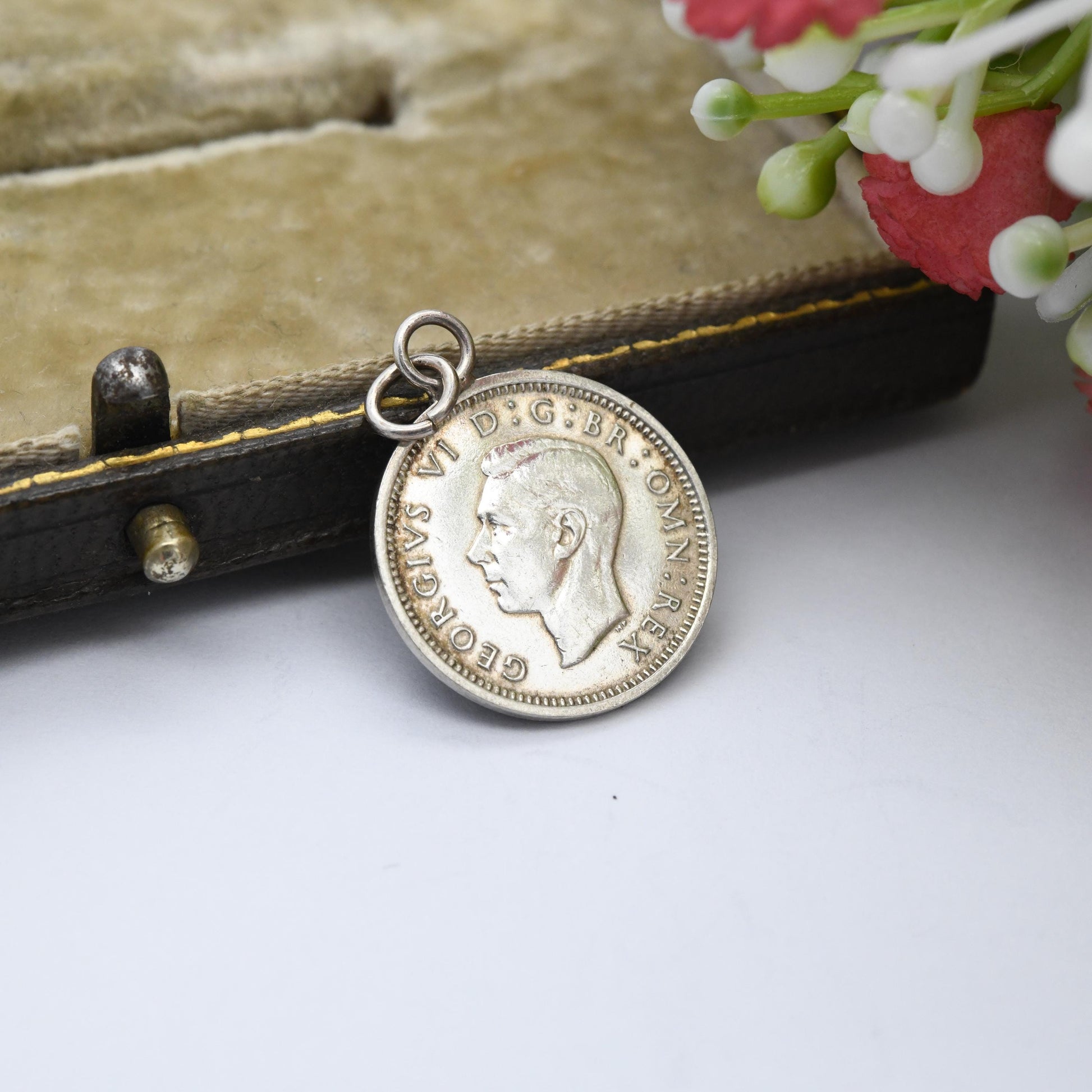 Vintage Silver George VI Threepence 1937 Coin Charm Pendant - Solid Silver Coin Jewellery