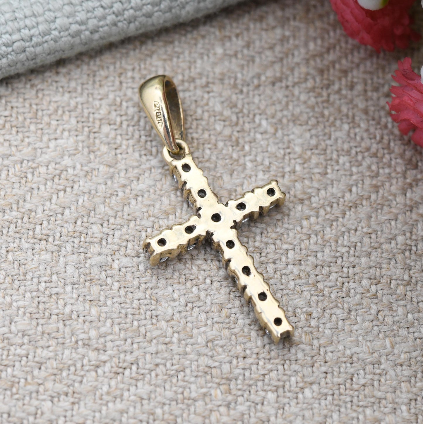 Vintage 9ct Gold CZ Cross Pendant - Pave Set Clear Stones Yellow Gold Jewellery Christian Religious Necklace Charm Gift Christening Baptism