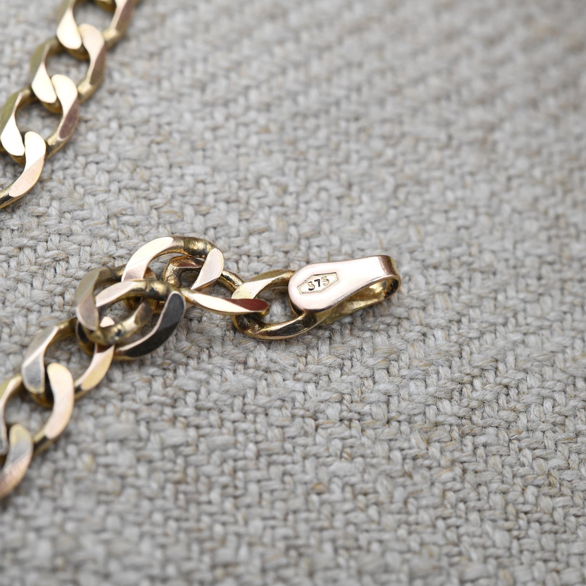 Vintage 9ct Gold Flat Curb Chain Necklace - Unisex 9K Solid Gold Chain | Yellow Gold Everyday Jewellery | 41cm | 16"