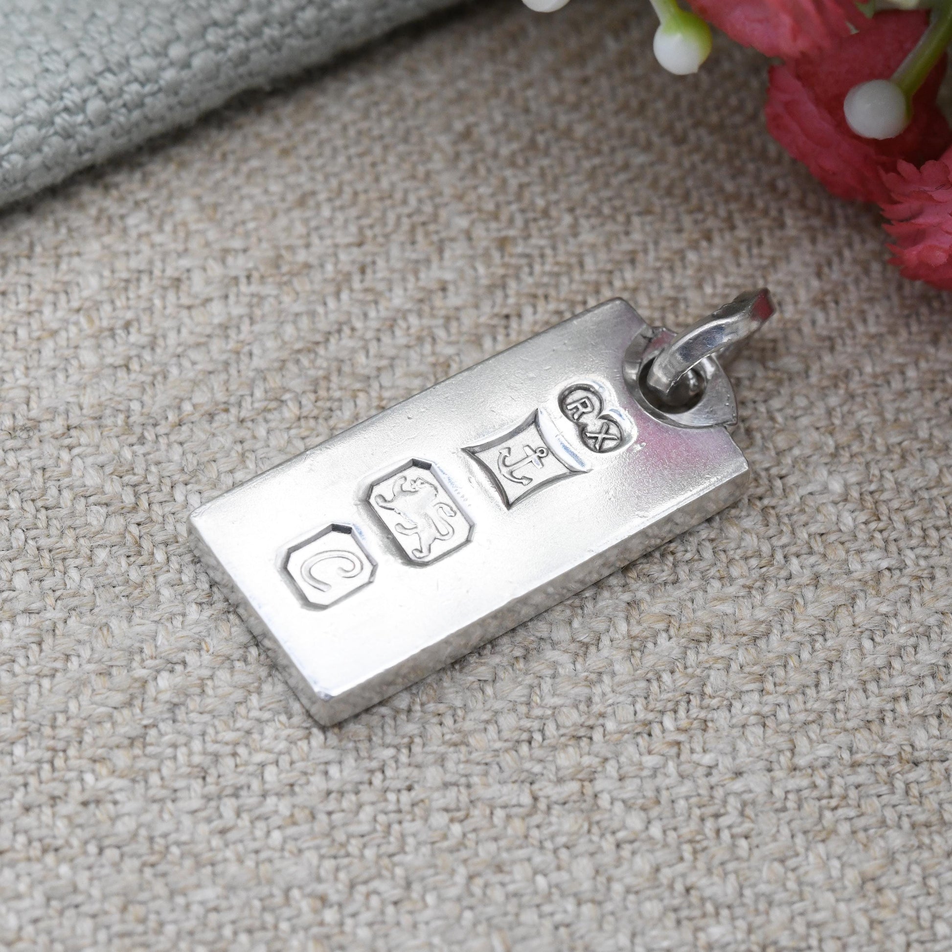Vintage Sterling Silver Ingot Pendant 1977 Ronex RX - Hallmarked in Birmingham Mid-Century Jewellery Necklace Charm