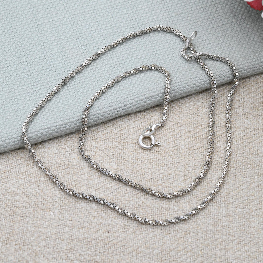 Sterling Silver Twisted Box Chain Necklace c. 1980s - Chunky Short Chain Quality Silver Necklace Square Link | Unisex Necklace Gift | 17.5"