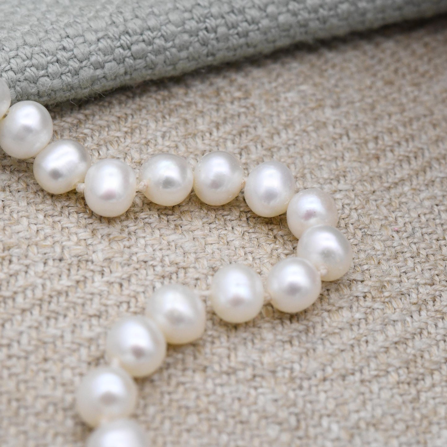 Vintage Pearl Necklace with Gold Filled Slide Clasp - Individually Knotted Minimal Real Pearl Strand | Cultured Pearls | Choker 16" 40.5cm