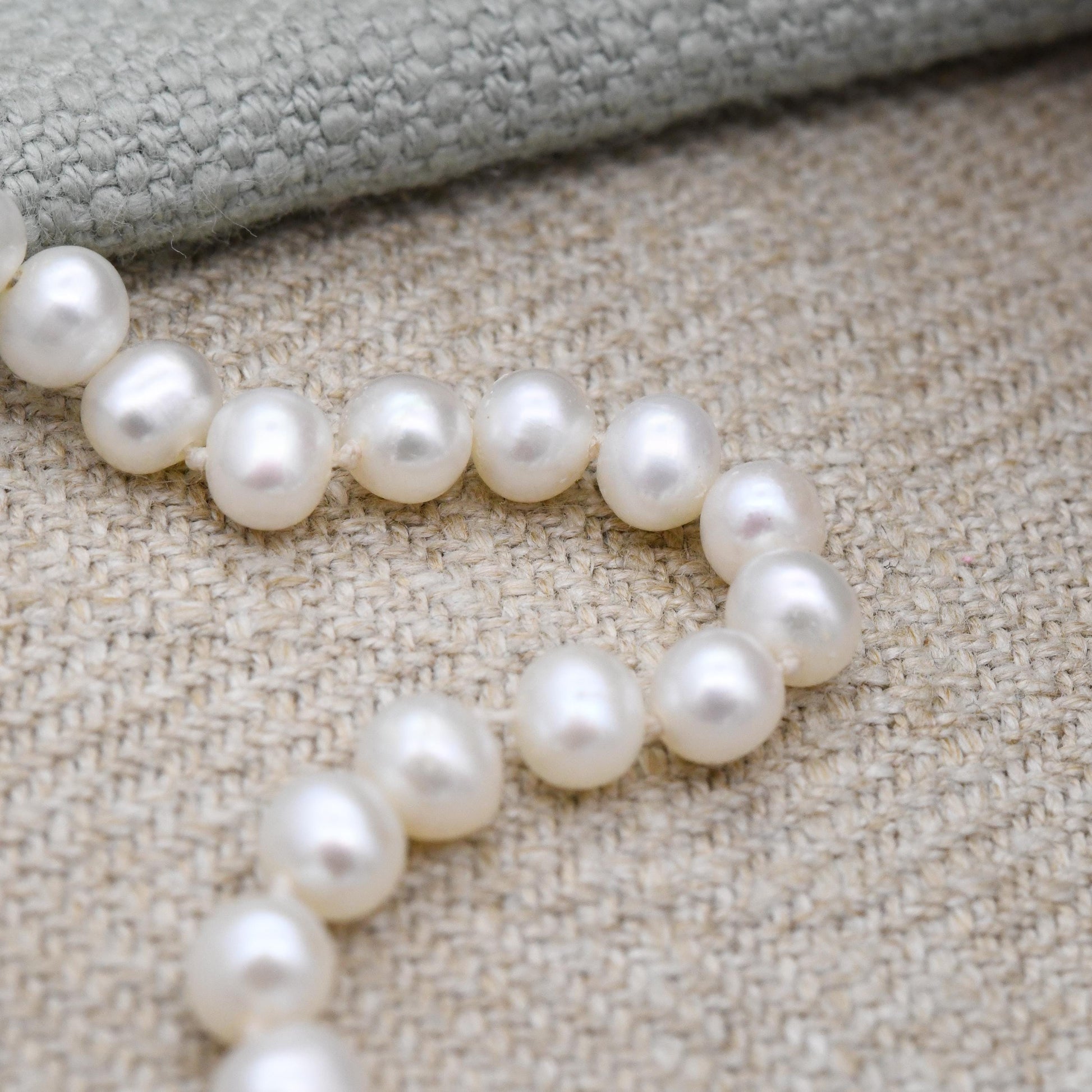 Vintage Pearl Necklace with Gold Filled Slide Clasp - Individually Knotted Minimal Real Pearl Strand | Cultured Pearls | Choker 16" 40.5cm