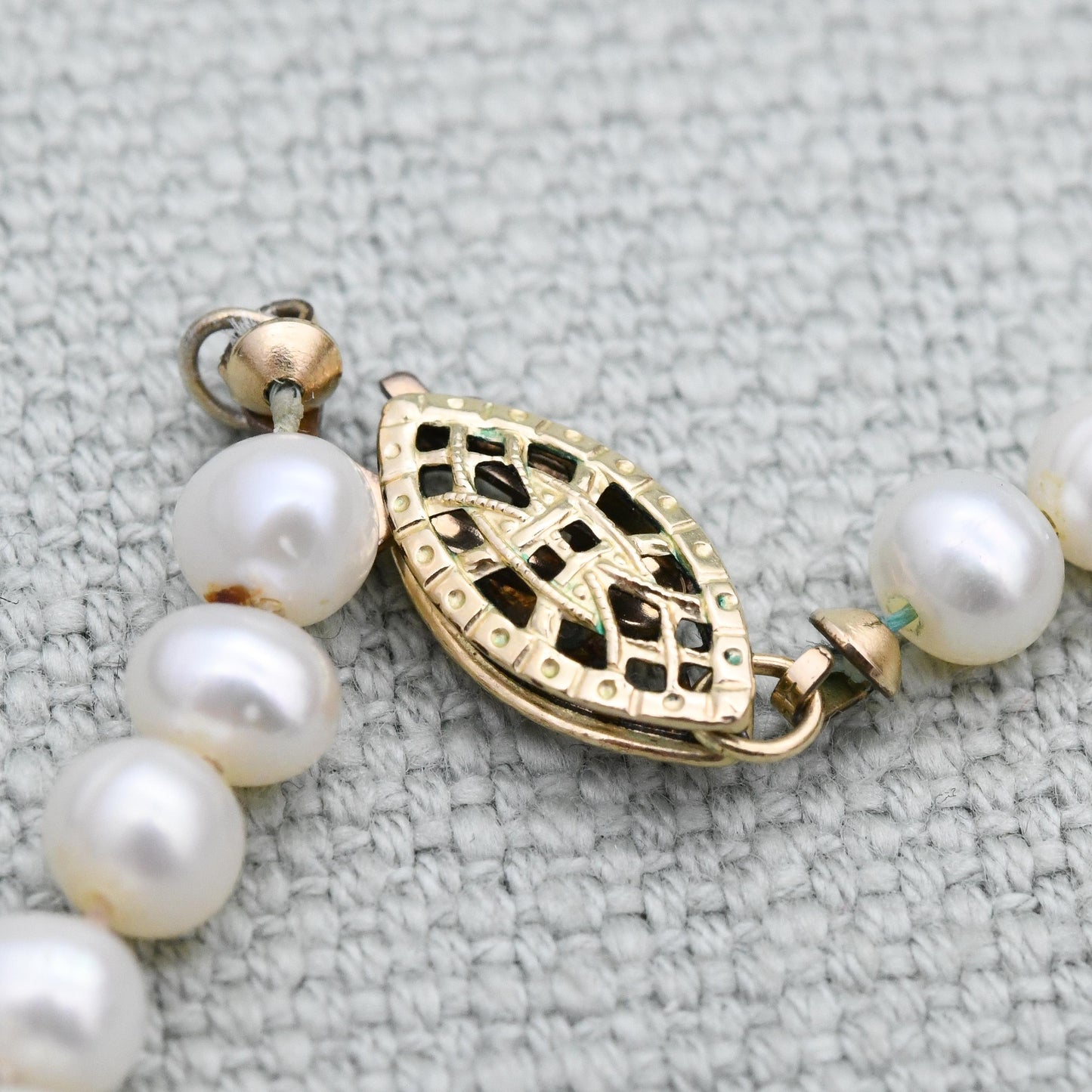 Vintage Pearl Necklace with Gold Filled Slide Clasp - Individually Knotted Minimal Real Pearl Strand | Cultured Pearls | Choker 16" 40.5cm