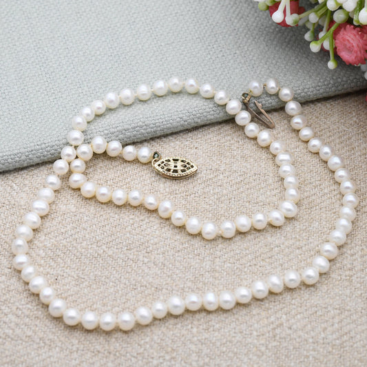 Vintage Pearl Necklace with Gold Filled Slide Clasp - Individually Knotted Minimal Real Pearl Strand | Cultured Pearls | Choker 16" 40.5cm