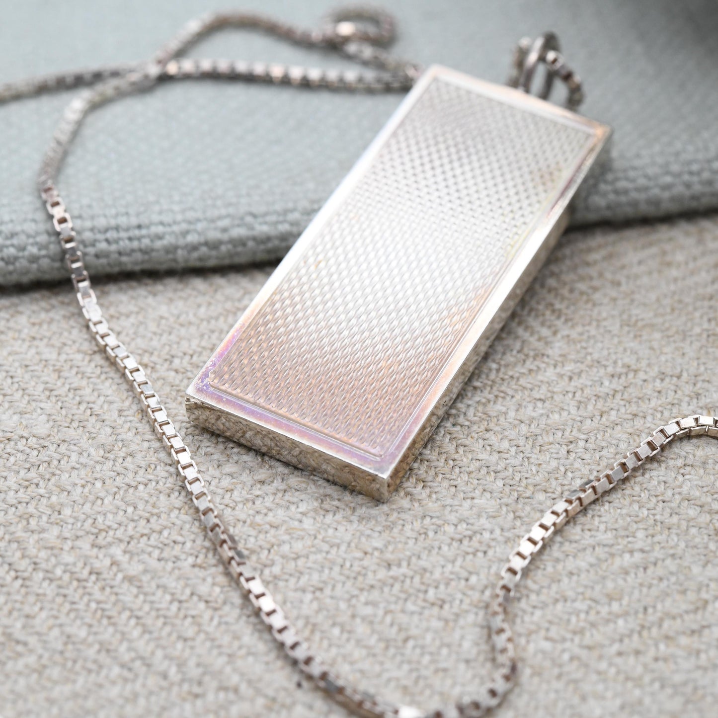 Vintage Sterling Silver Ingot Pendant Necklace 1977 Queen Elizabeth II Silver Jubilee Stamp Pair by RJC - Sheffield Hallmark | on Box Chain