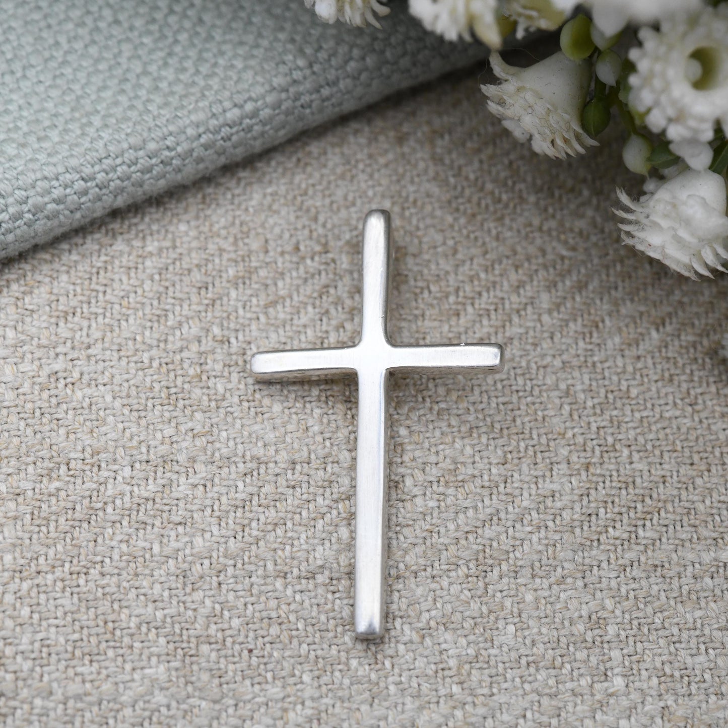 Vintage Sterling Silver Cross Pendant with Built in Bale - Minimal Silver Jewellery Plain Design | Religious Jewellery Christening Gift