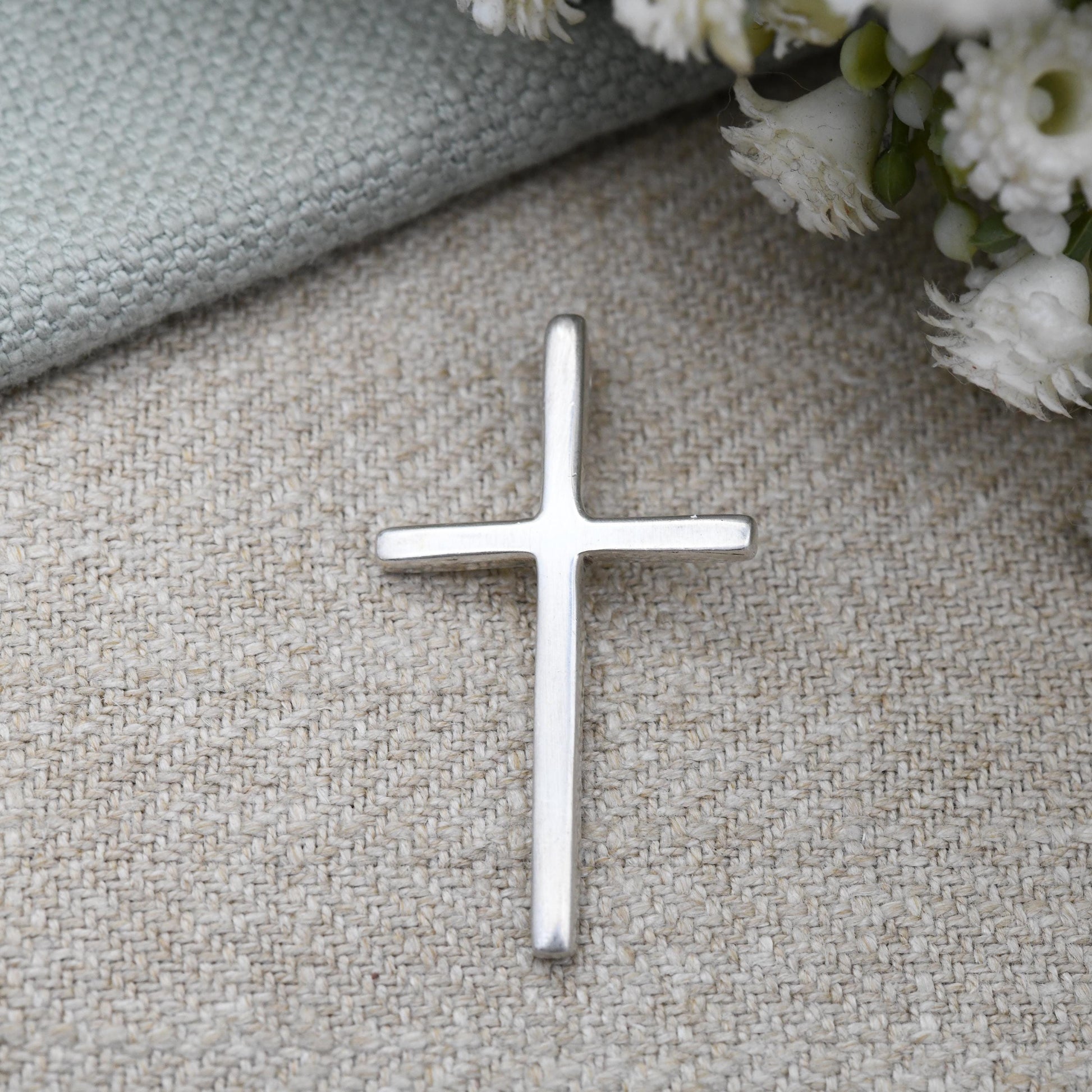 Vintage Sterling Silver Cross Pendant with Built in Bale - Minimal Silver Jewellery Plain Design | Religious Jewellery Christening Gift
