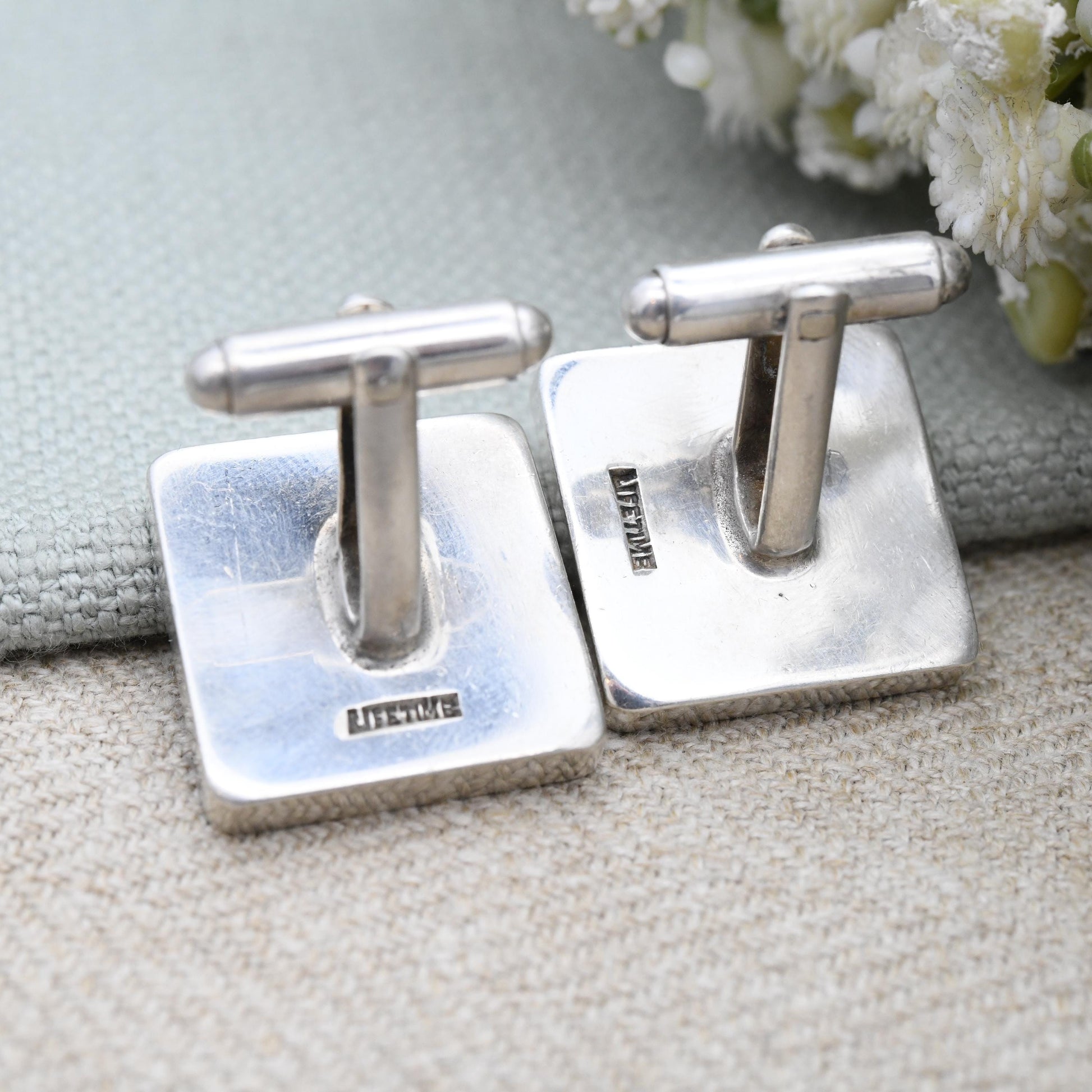 Vintage Sterling Silver Hallmark Cufflinks 1977 Elizabeth II Jubilee Mark - James Harrison JH Large Hallmark Square Design Bullet Back Gift