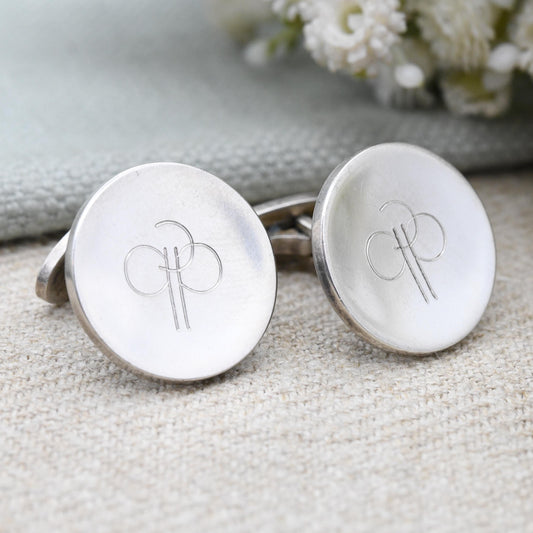 Vintage Georg Jensen Cufflinks 103 Sterling Silver Engraved Design 1979 - Made in Denmark Danish Round Mid-Century Minimalist Jewellery Gift