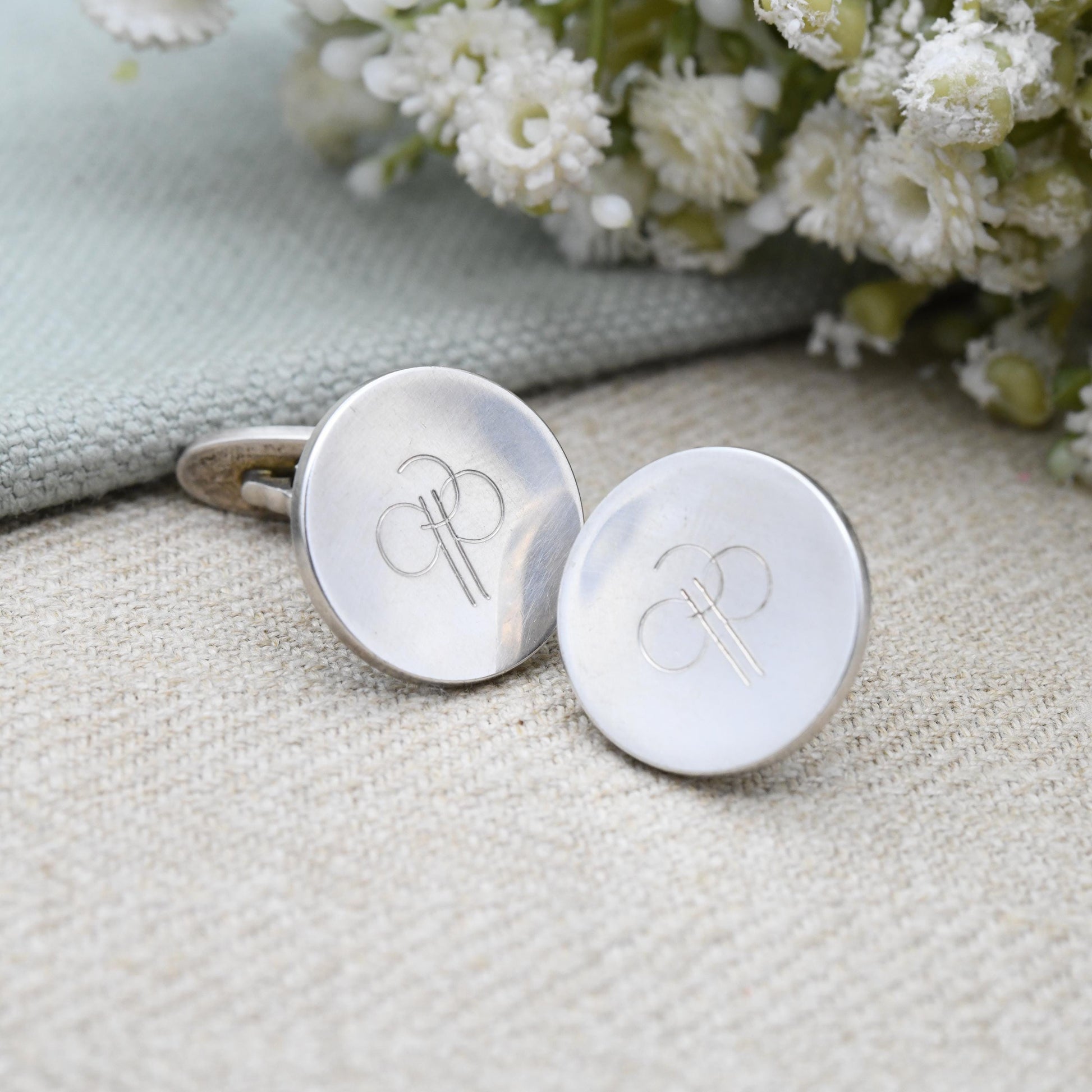 Vintage Georg Jensen Cufflinks 103 Sterling Silver Engraved Design 1979 - Made in Denmark Danish Round Mid-Century Minimalist Jewellery Gift
