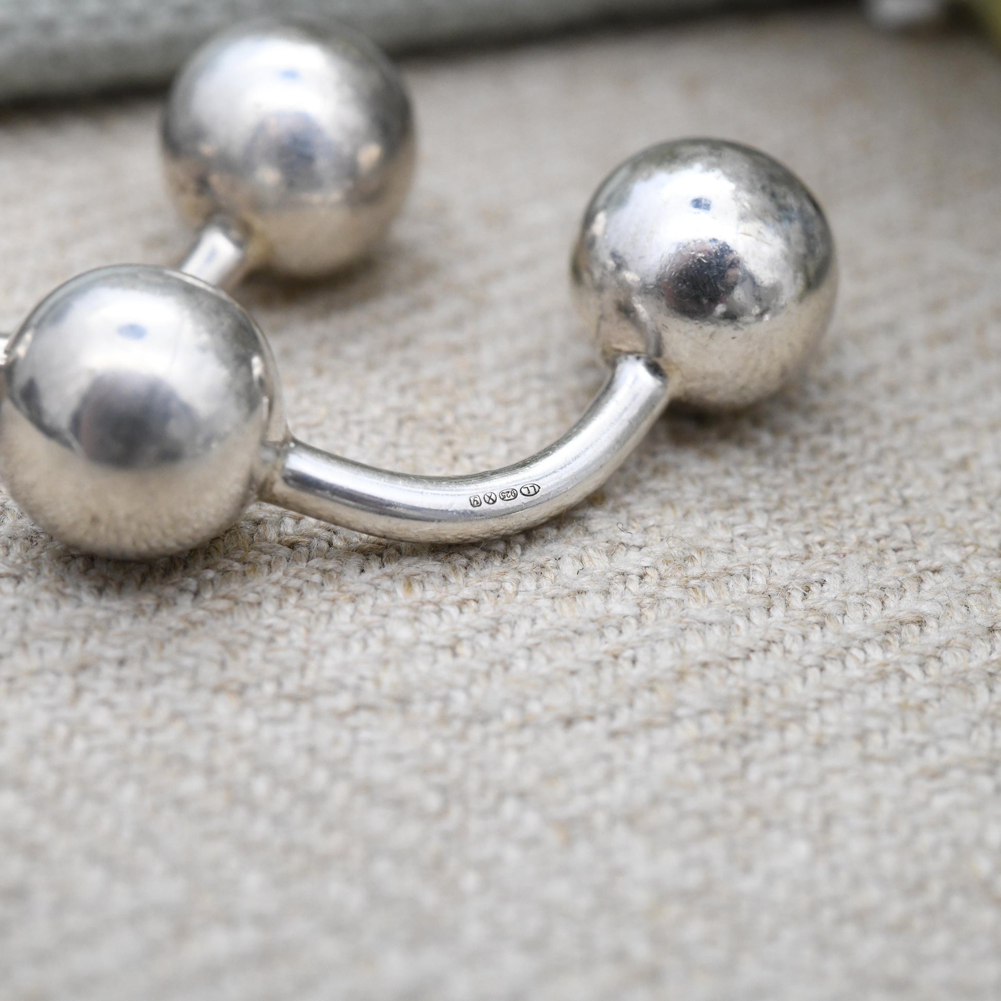 Vintage Links of London Sterling Silver Ball Cufflinks 1998 - Minimal Barbell Style Solid Silver Cufflinks Ball and Bar | Genuine Designer